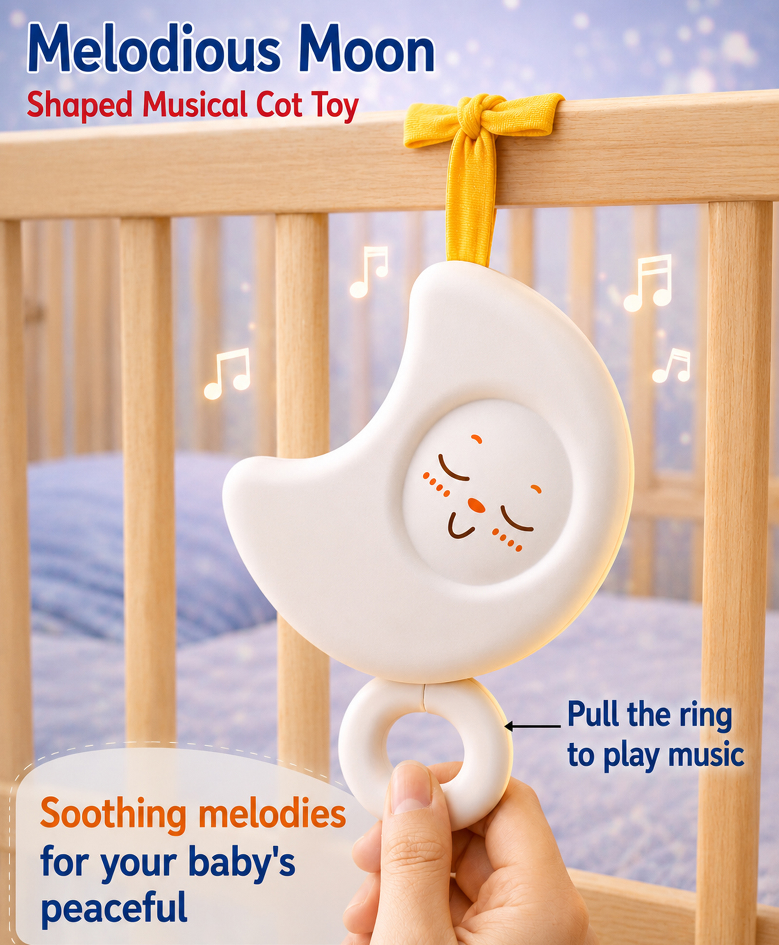 Babyhug Melodious White Moon Musical Cot Toy for Newborns and Toddlers, Battery-Free, Soft ABS Material, Soothing Melodies, Safe and BIS Certified for Infant Use-picture-25