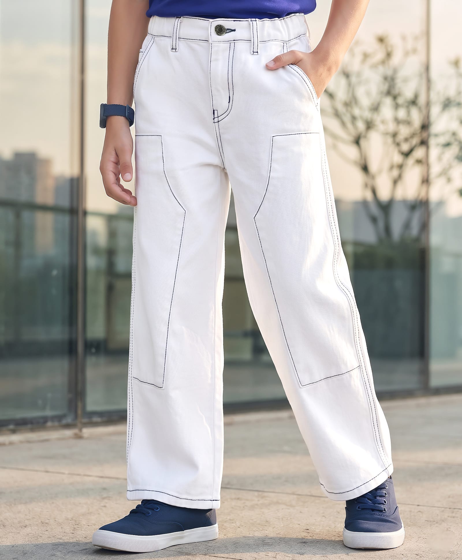 arias by lara dutta Arias Cotton Elastane Woven Full Length Stretchable Straight Fit Denim Jeans with Pockets - White-picture-12