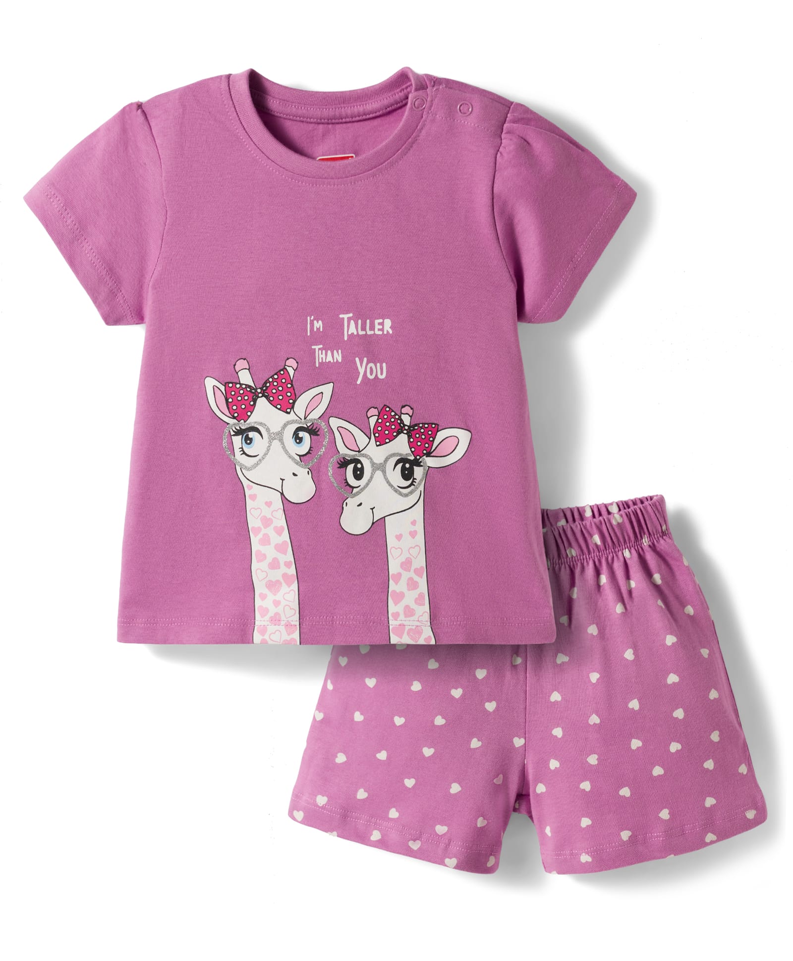 Babyhug Cotton Knit Half Sleeves T-Shirt & Short Night Suit with Giraffe Print - Lavender-image-48