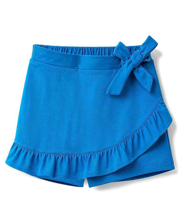 Honeyhap 100% Premium Cotton Knit Above Knee Length Solid Skirt With Bow Applique - Royal Blue-image-26