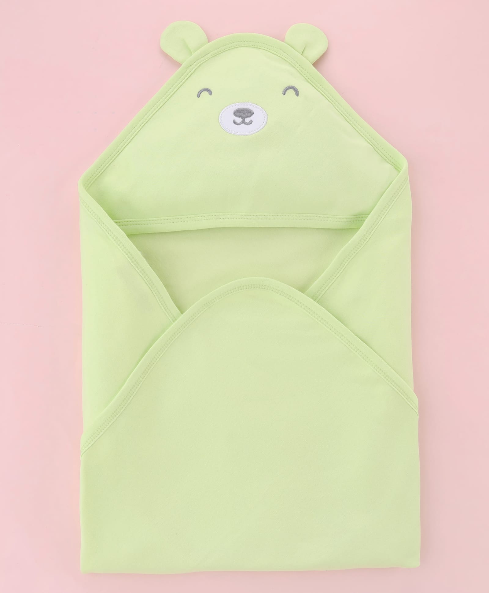 Kookie Kids Cotton Knit Hooded Towel With Bear Embroidery & Applique L 75.5 x B 75.5 cm - Light Green-image-32