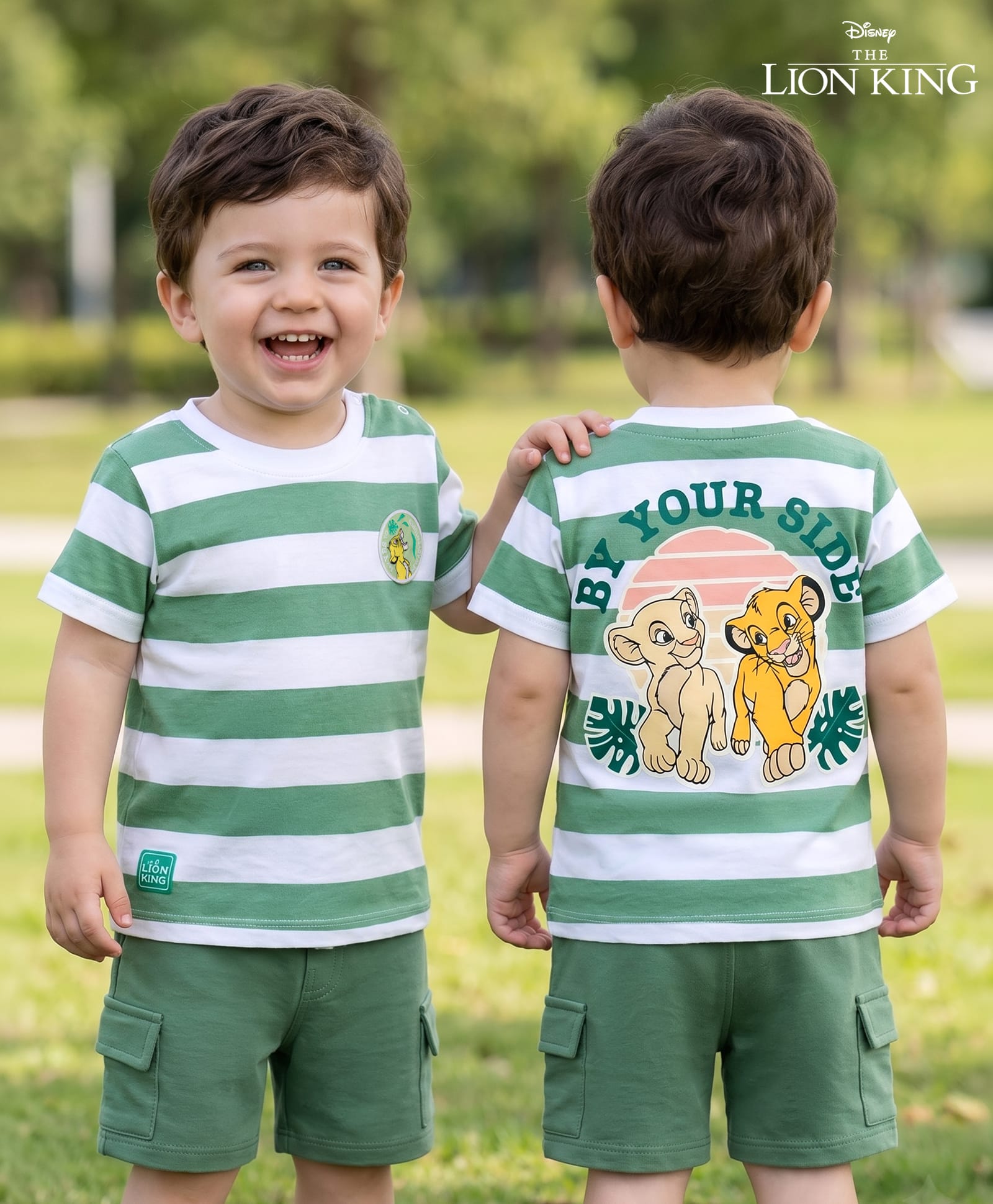 Babyoye Disney Single Jersey Knit Half Sleeves T-Shirt & Shorts Set With Lion King Graphics & Badge Detailing - Multicolor-image-44