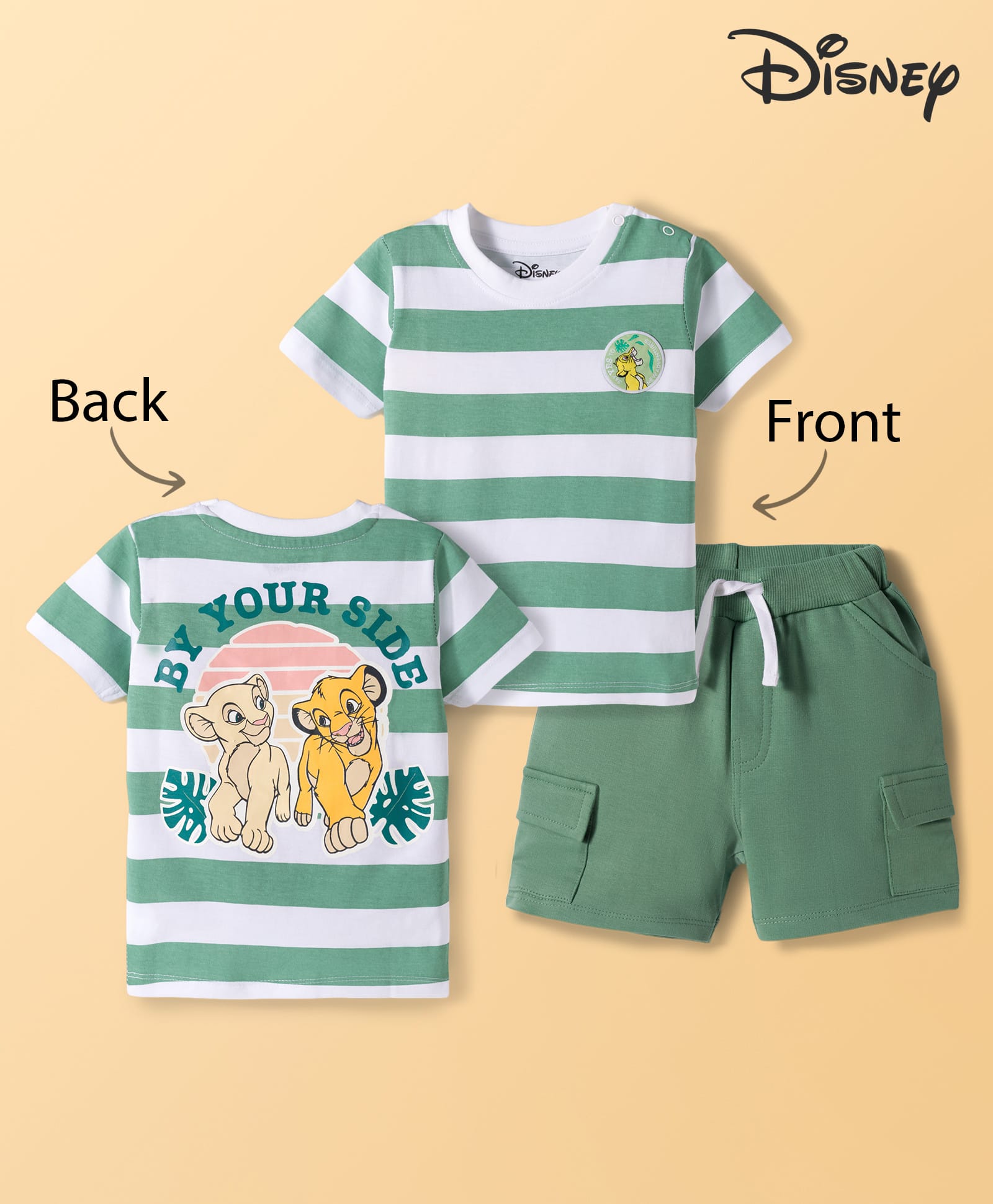 Babyoye Disney Single Jersey Knit Half Sleeves T-Shirt & Shorts Set With Lion King Graphics & Badge Detailing - Multicolor-picture-26