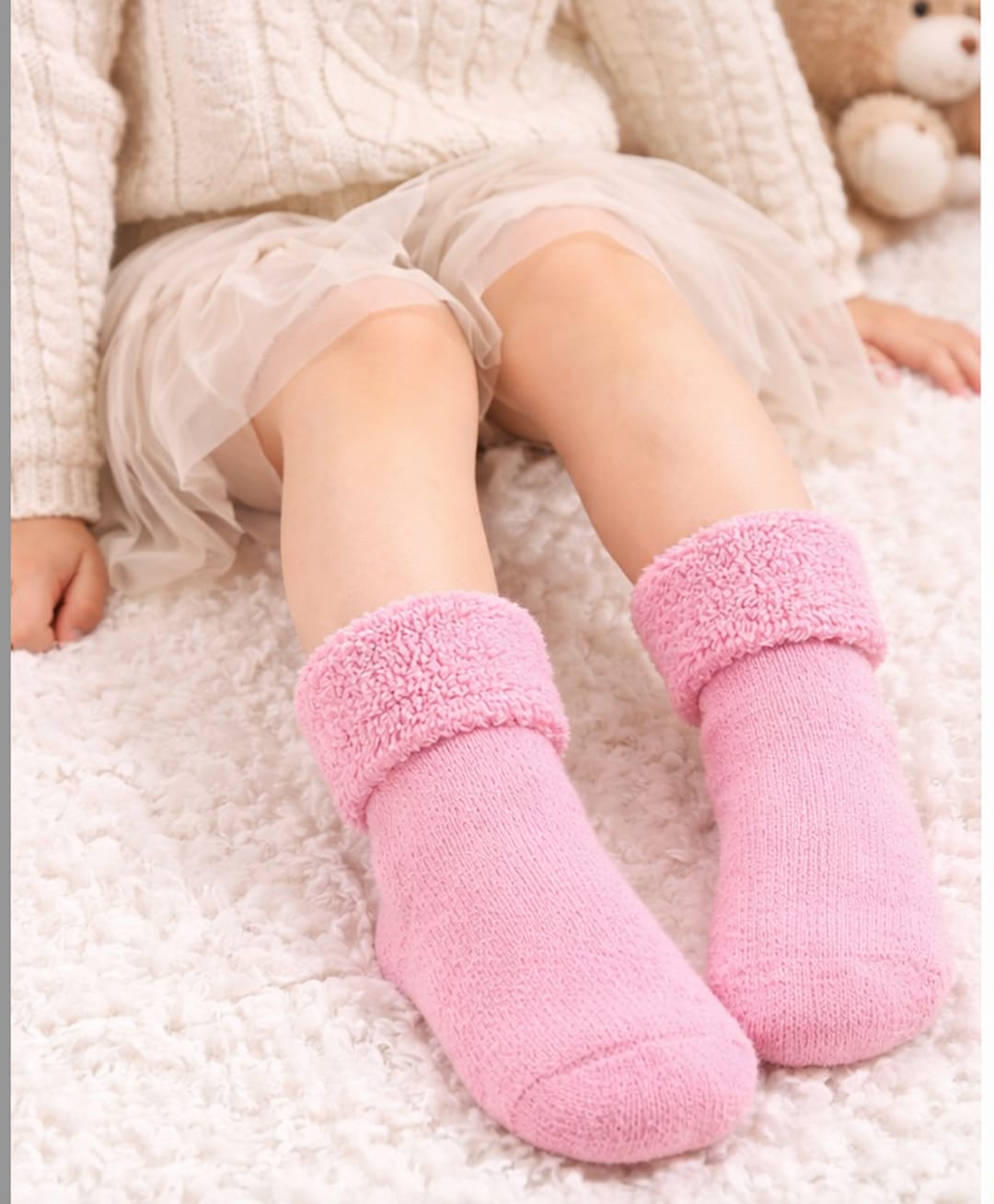 Flaunt Chic Woollen Blend Knit Solid Winter Socks - Pink-image-5