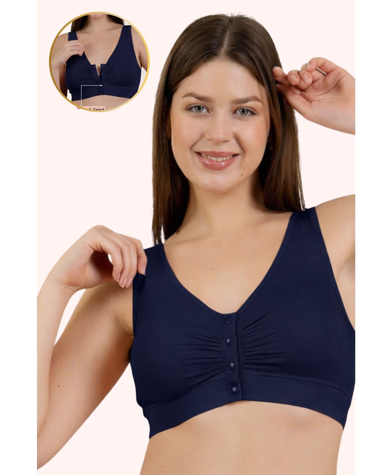 Zelena 92% Modal 8% Elastane Knit Solid Non Padded Maternity Bra With Front Open Nursing Access - Navy Blue-picture-30