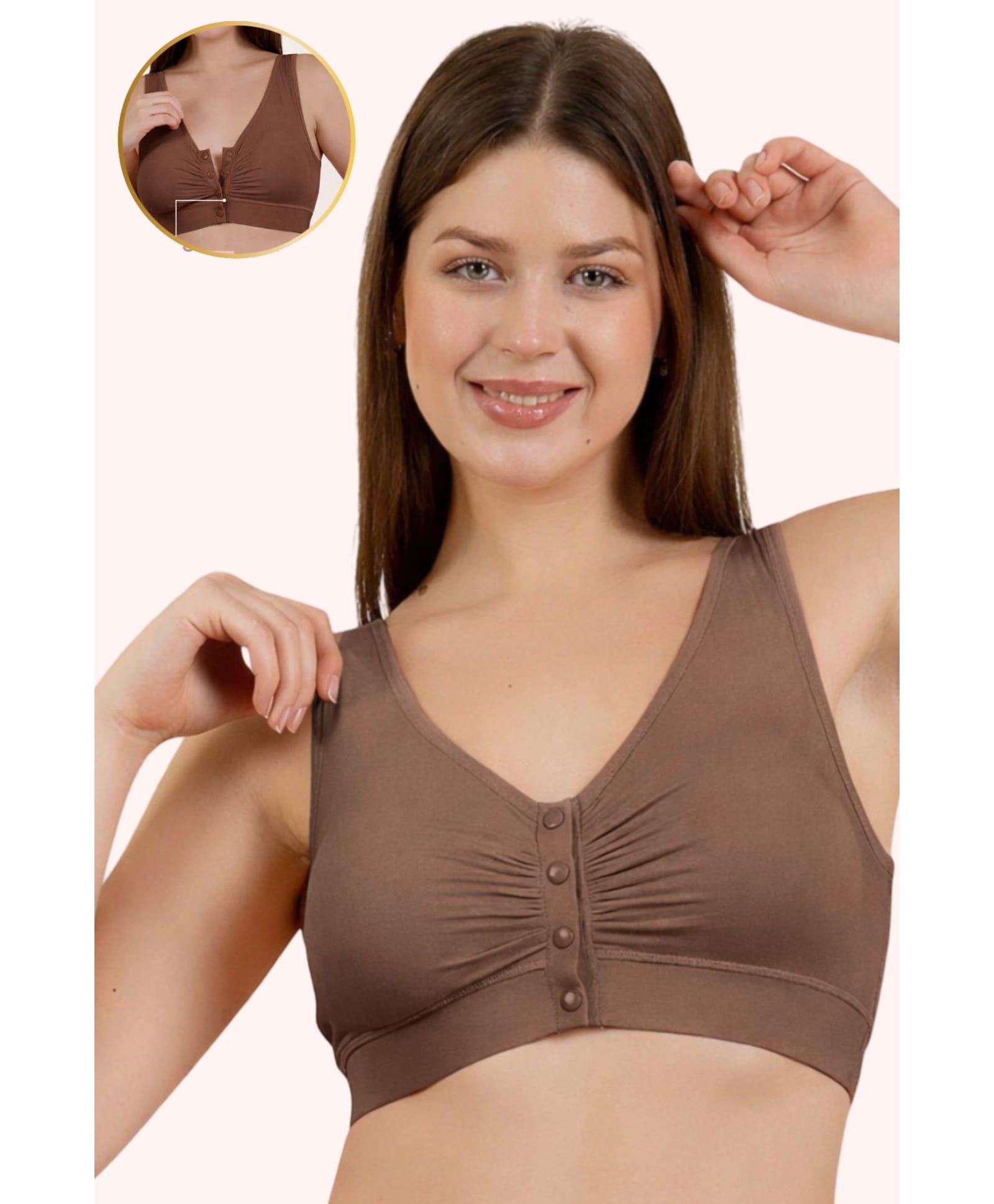 Zelena 92% Modal 8% Elastane Knitted Solid Non Padded Maternity Bra With Front Open Nursing Access - Brown-picture-12