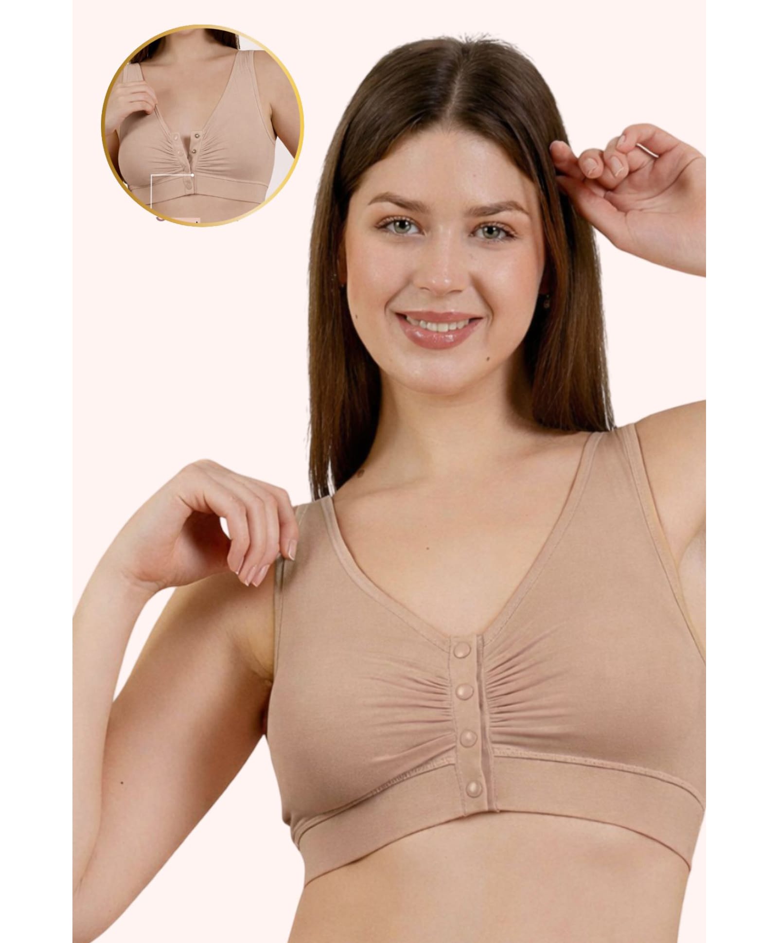 Zelena 92% Modal 8% Elastane Knitted Solid Non Padded Maternity Bra With Front Open Nursing Access - Brown-image-18