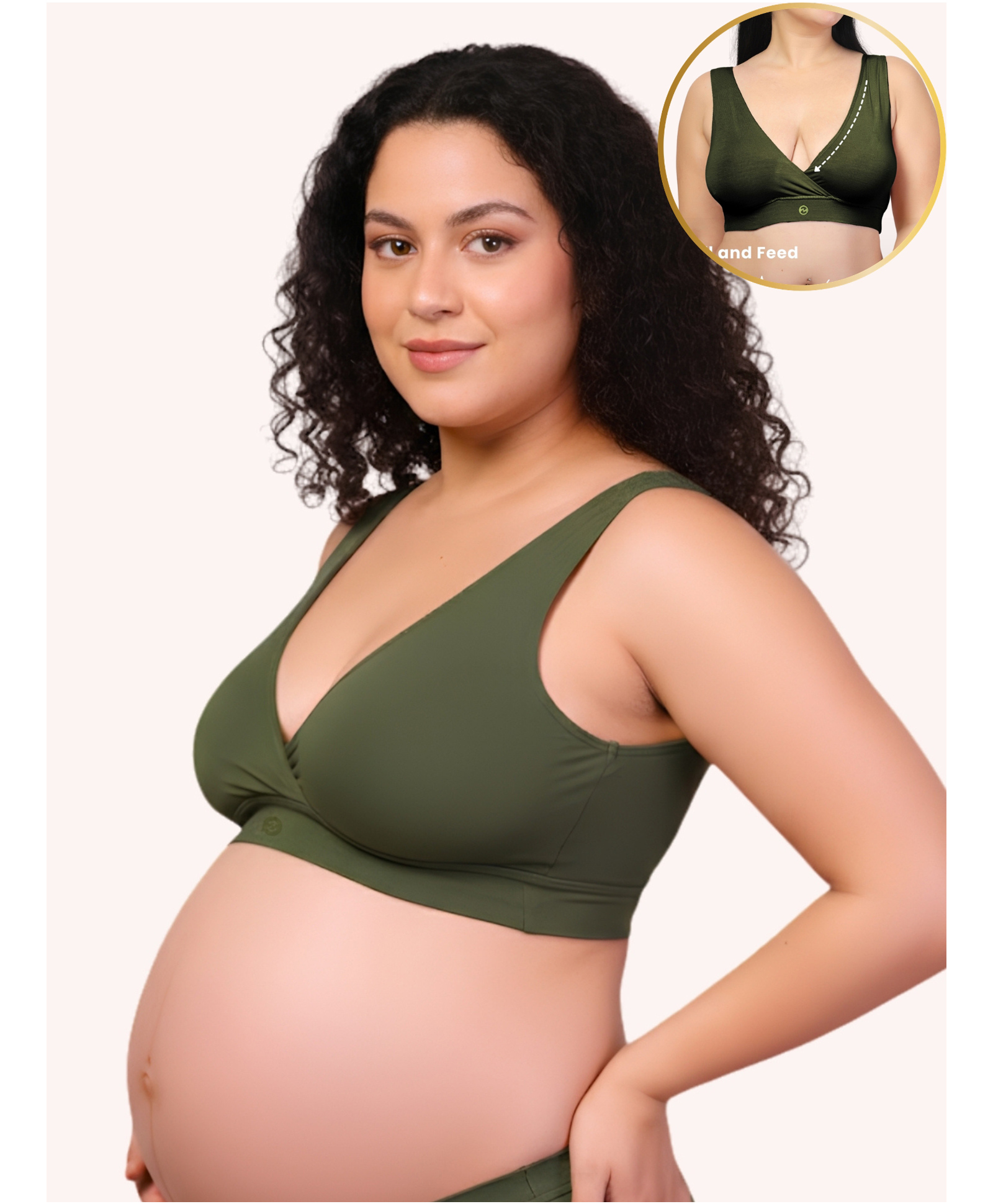 Zelena 92% Modal 8% Elastane Solid Padded Maternity Bra - Army Green-picture-34