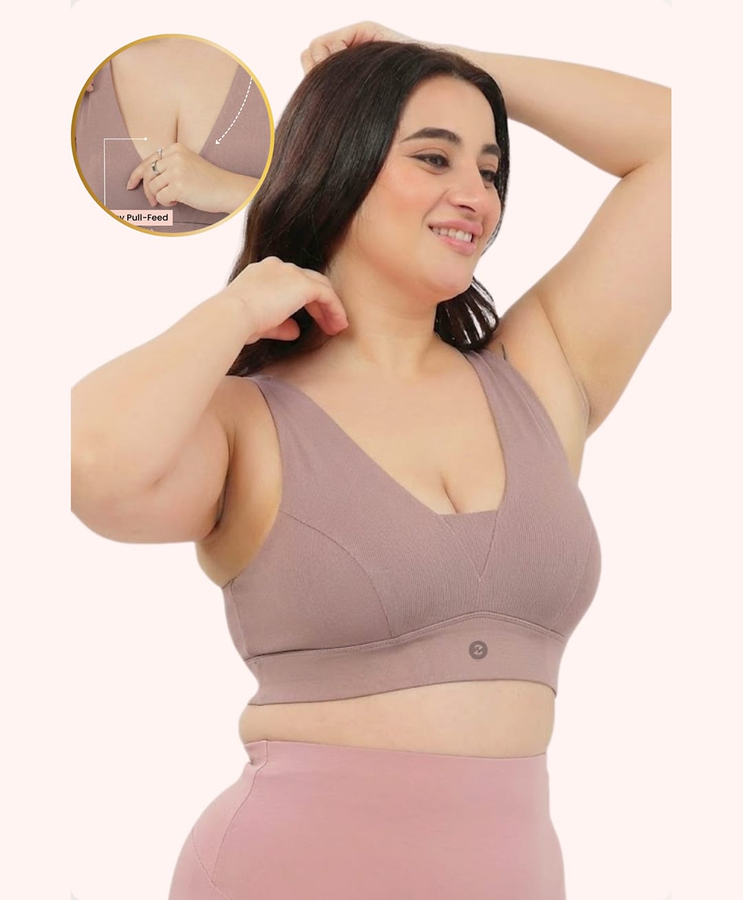 Zelena 92% Cotton 8% Spandex Knit Solid Padded Non Wired Maternity Bra With Front Open Nursing Access - Dark Skin-image-30