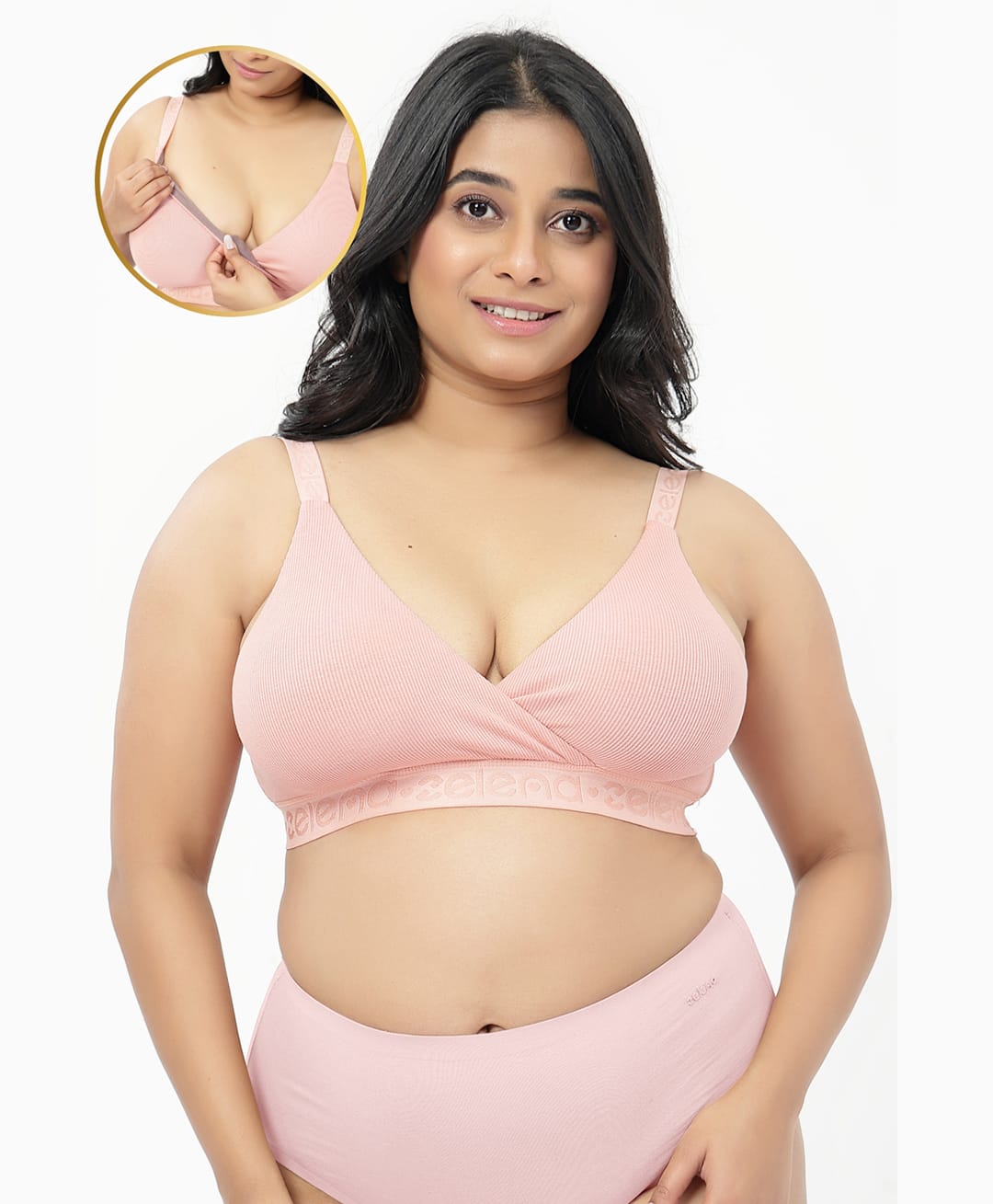 Zelena 95% Cotton 5% Spandex Knit Solid Non Wired Maternity Bra With Front Open Nursing Access - Rose Gold-picture-45