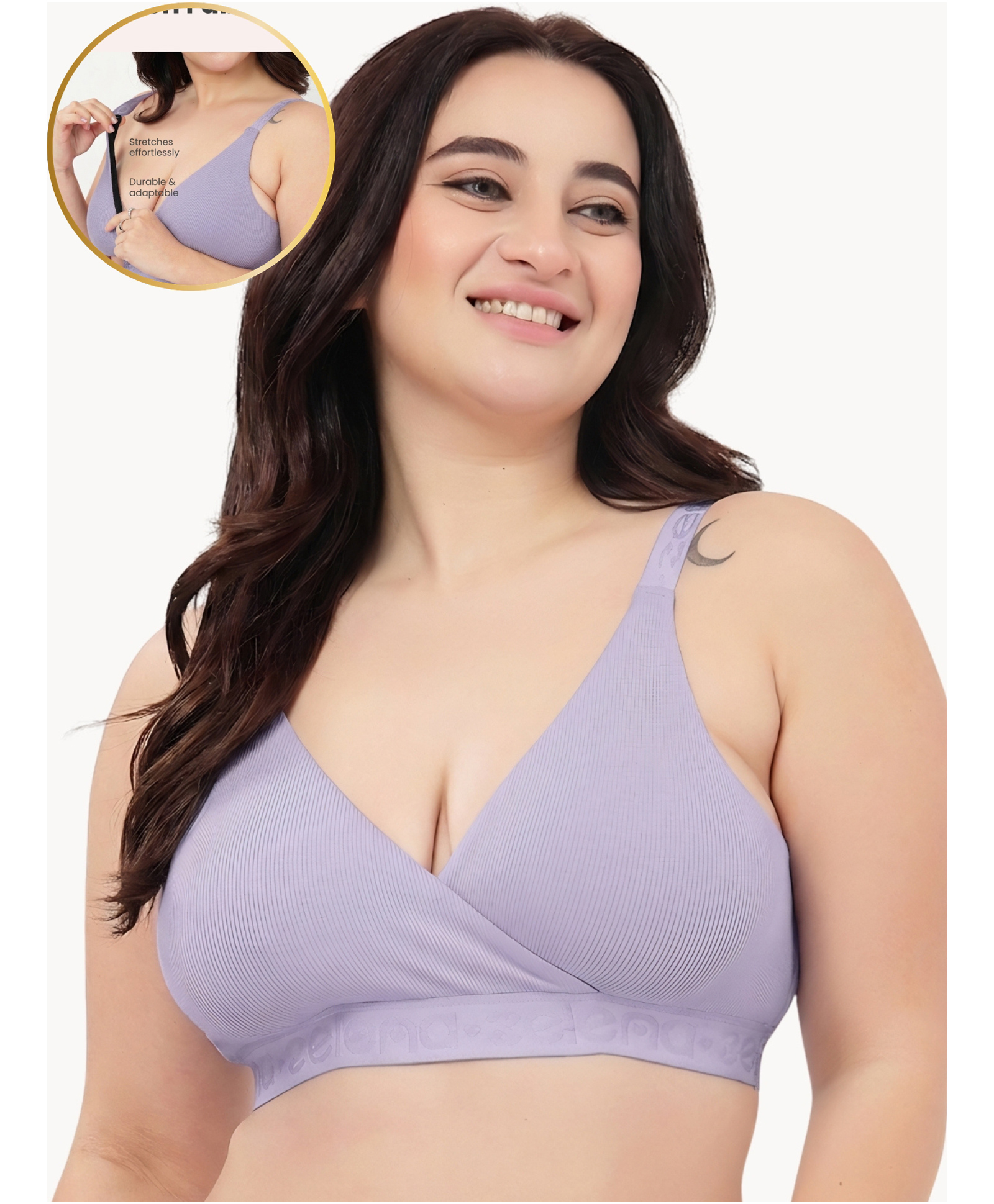 Zelena 95% Cotton 5% Spandex Knit Solid Maternity Bra - Lavender-picture-27