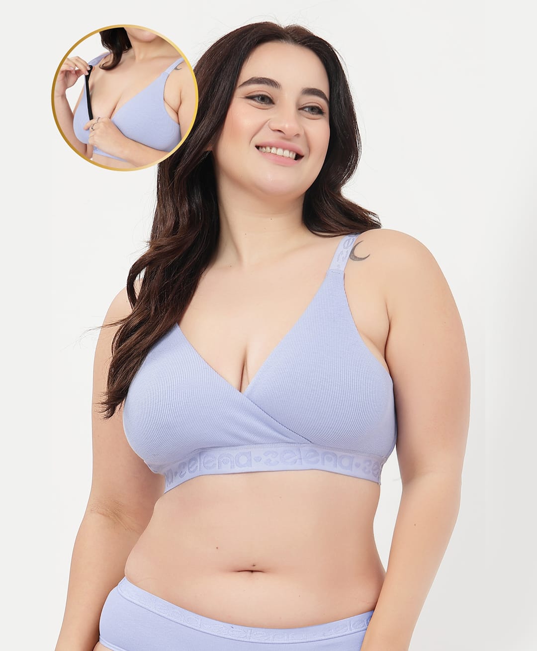 Zelena 95% Cotton 5% Spandex Knit Solid Non Wired Maternity Bra With Front Open Nursing Access - Blue-picture-14