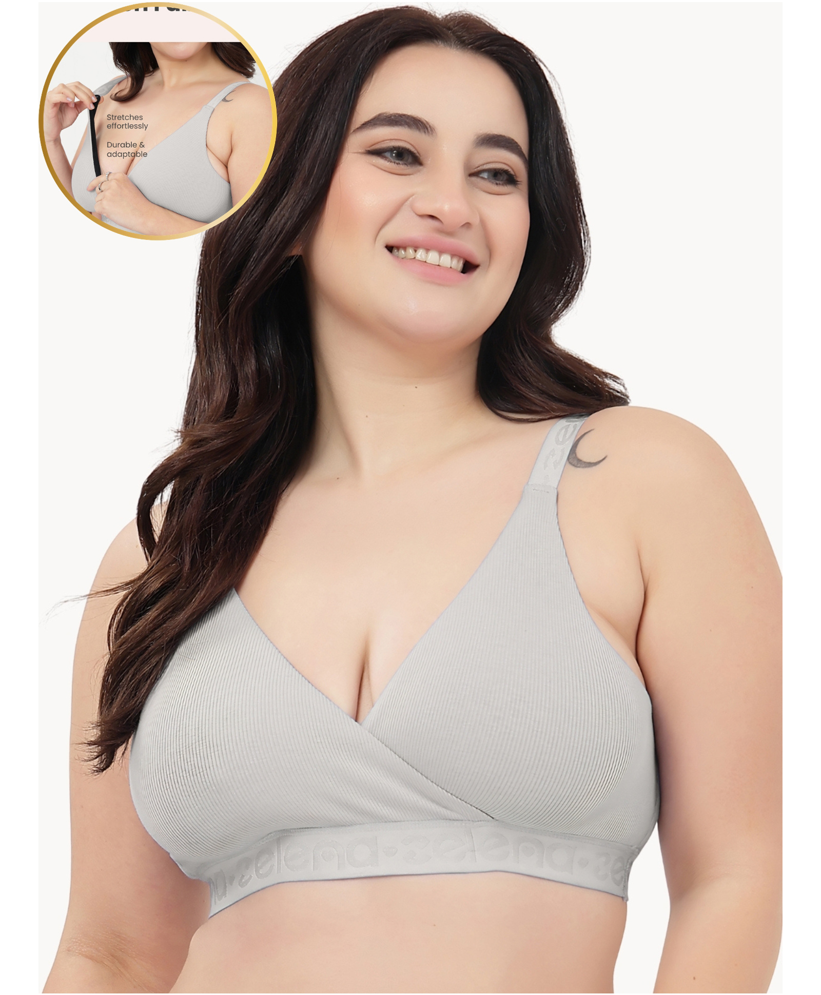 Zelena 95% Cotton 5% Spandex Knit Solid Non Wired Maternity Bra With Front Open Nursing Access - Grey Melange-picture-22