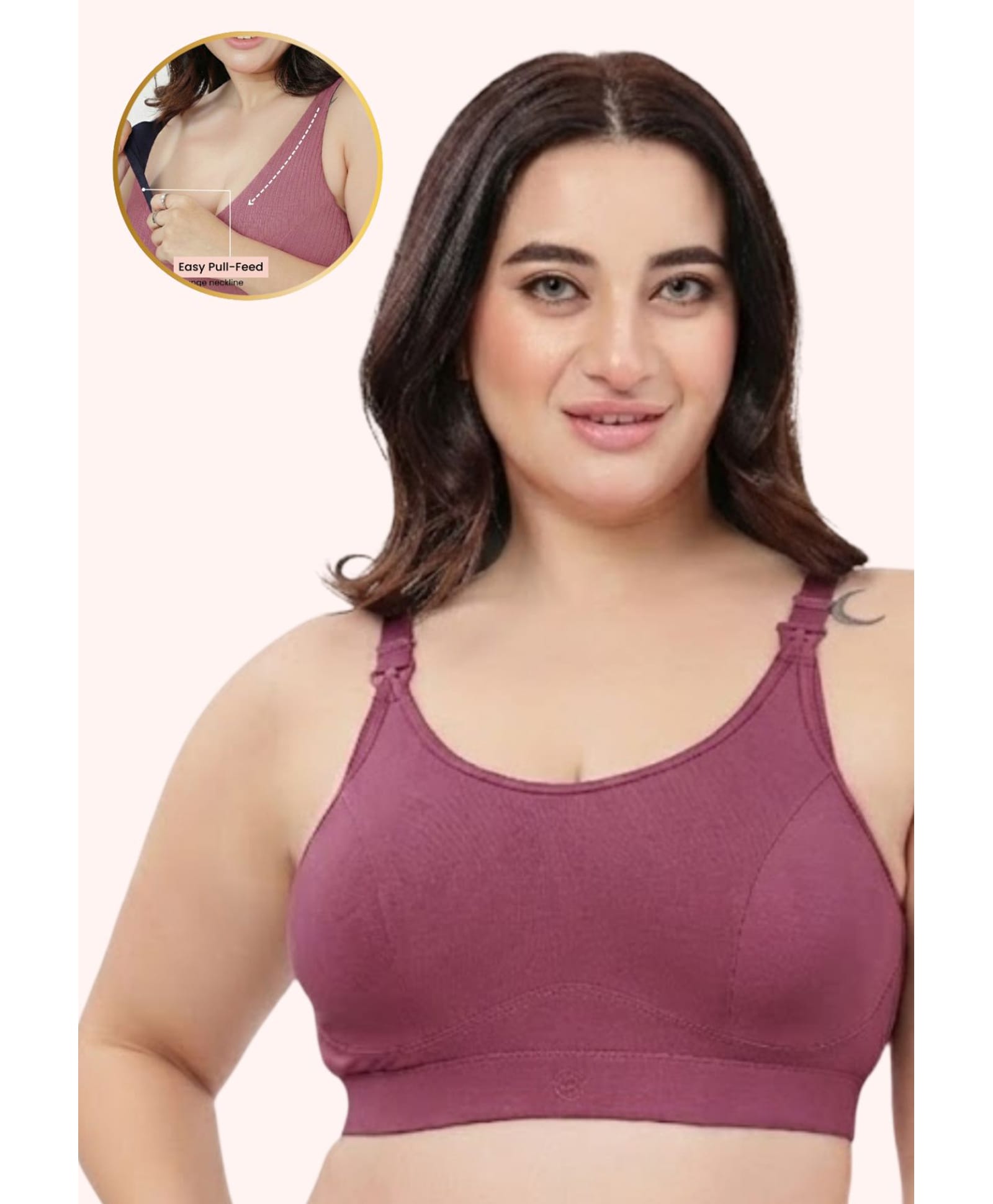 Zelena 97% Cotton 3% Spandex Knit Solid Padded Maternity Bra - Blush-image-13