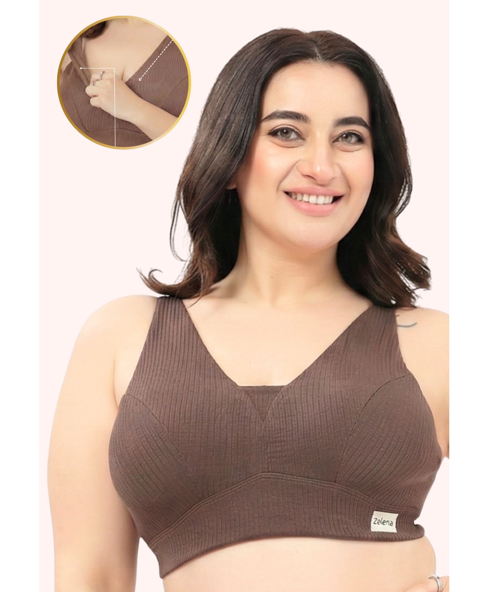Zelena 97% Cotton 3% Spandex Knit Solid Padded Maternity Bra - Mocha-image-25