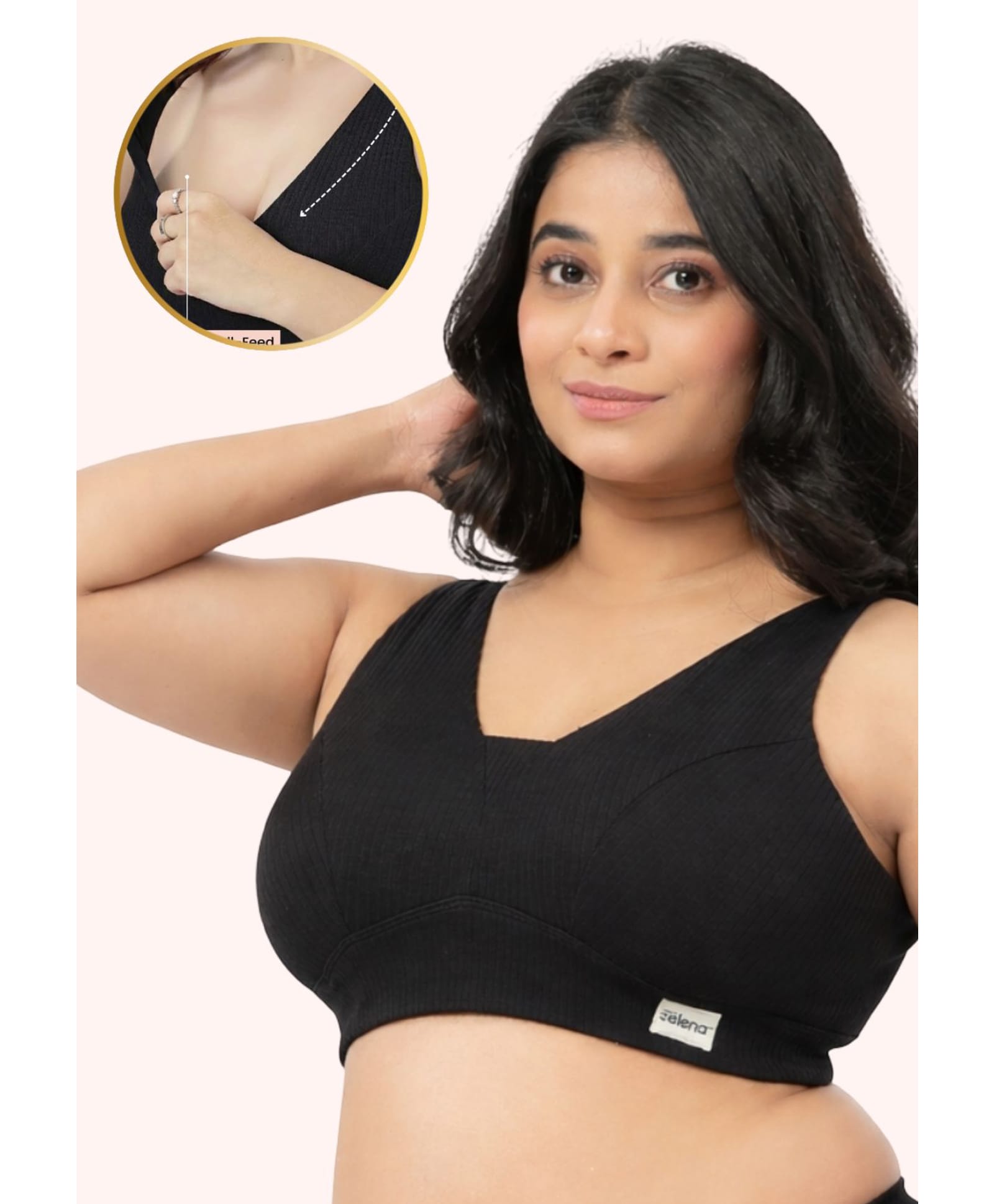 Zelena 97% Cotton 3% Spandex Knit Solid Padded Maternity Bra - Black-image-28