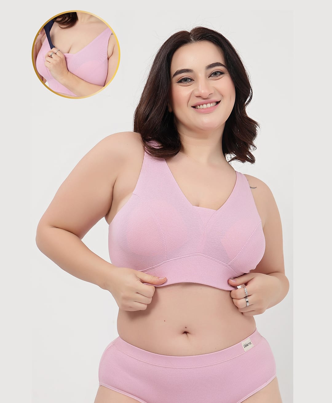 Zelena 97% Cotton 3% Spandex Knit Solid Nursing Feeding Padded Bra - Pink-picture-27