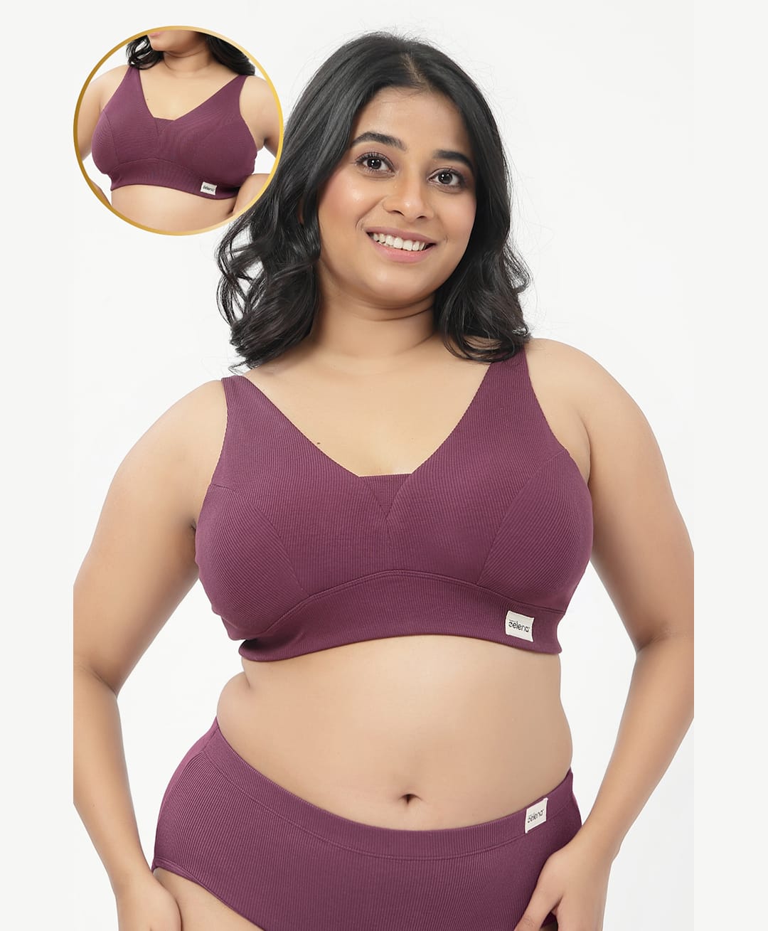 Zelena 97% Cotton 3% Spandex Knit Solid Nursing Feeding Padded Bra - Aubergine-image-46