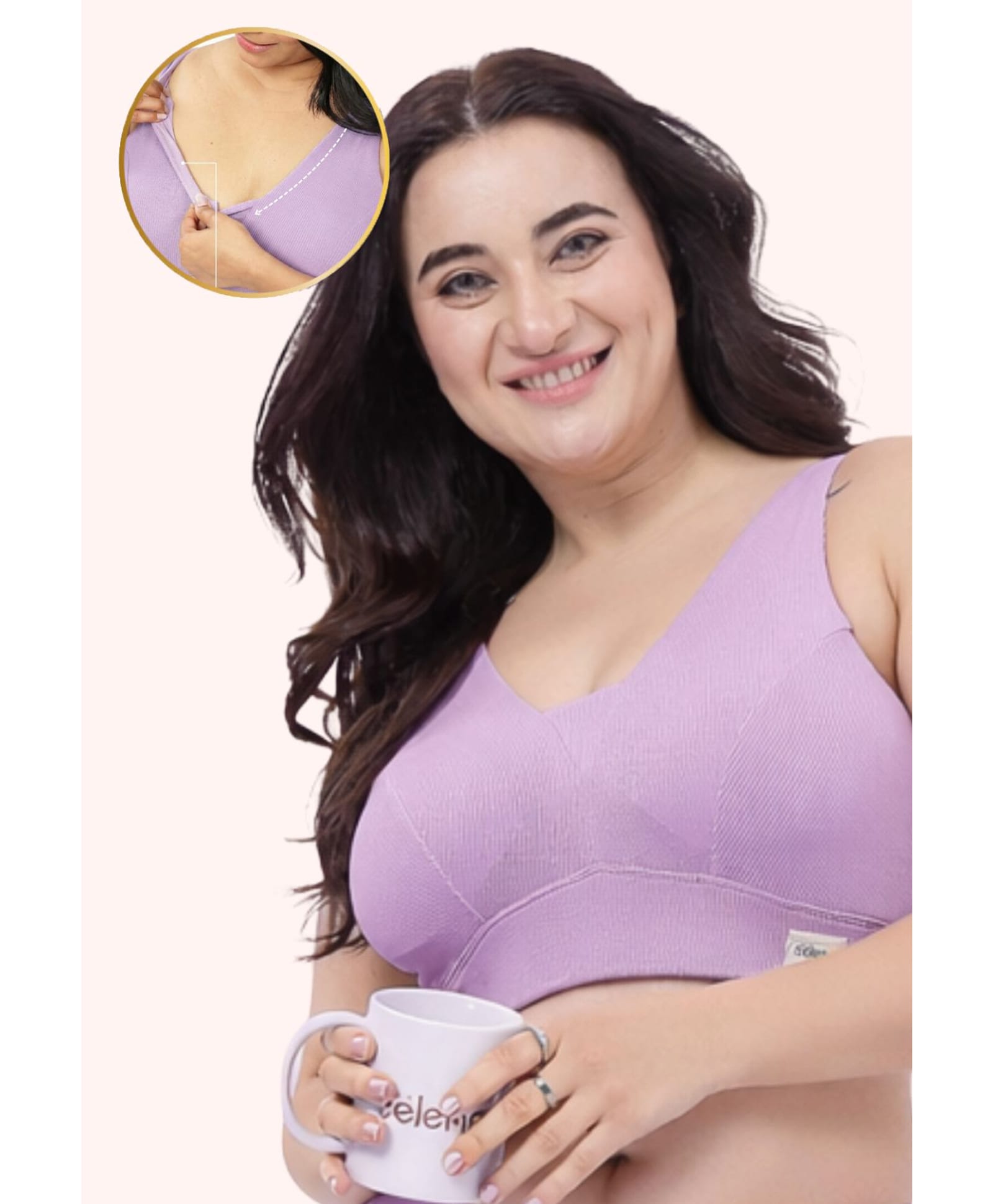 Zelena 97% Cotton 3% Spandex Knit Solid Padded Bra - Lavender-image-1