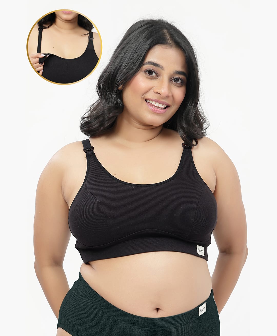 Zelena 95% Cotton 5% Spandex Knit Solid Non Padded Maternity Bra With Front Open Nursing Access - Black-image-44