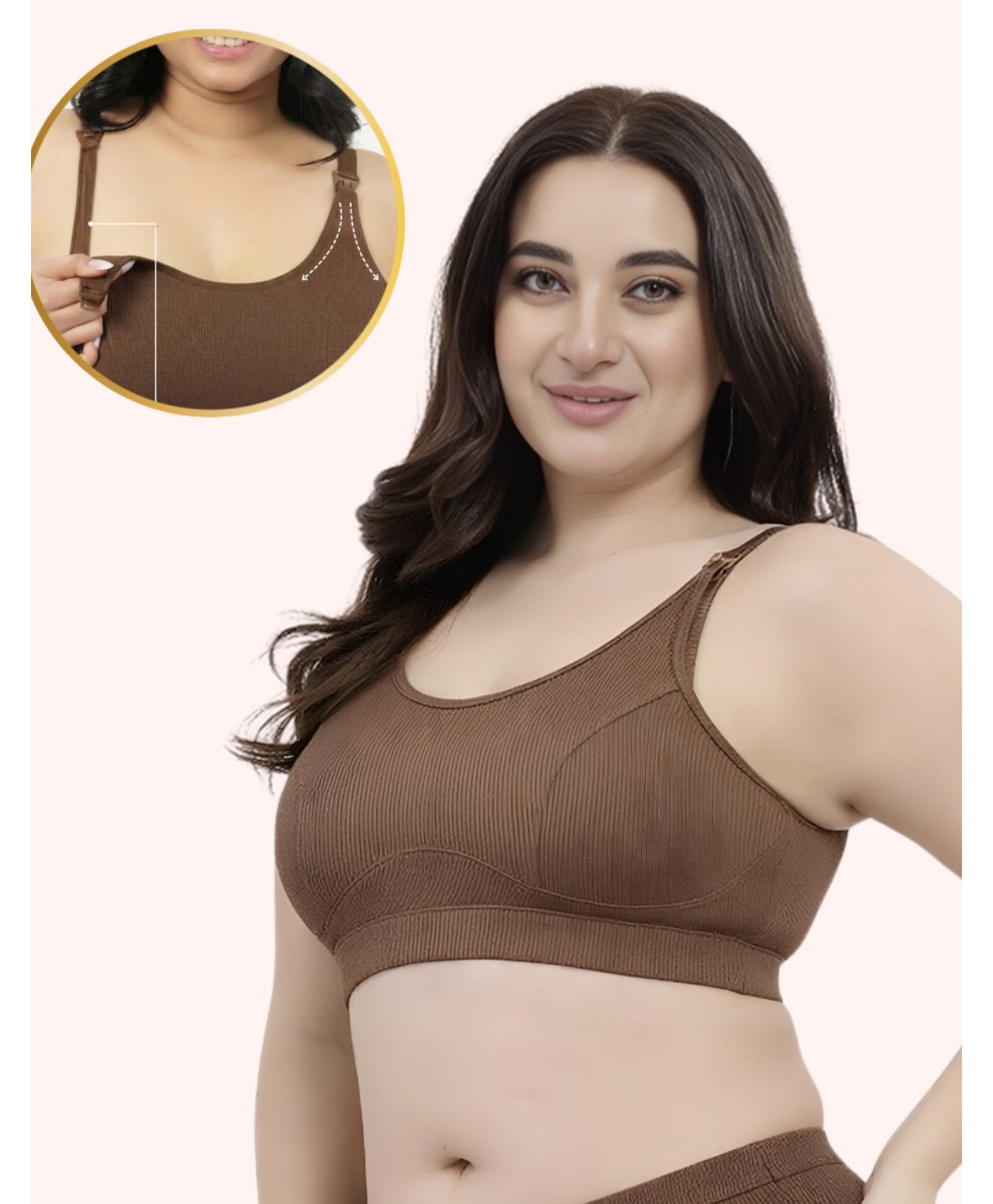 Zelena 95% Cotton 5% Spandex Knit Solid Maternity Bra With Front Open Nursing Access - Mocha-picture-21