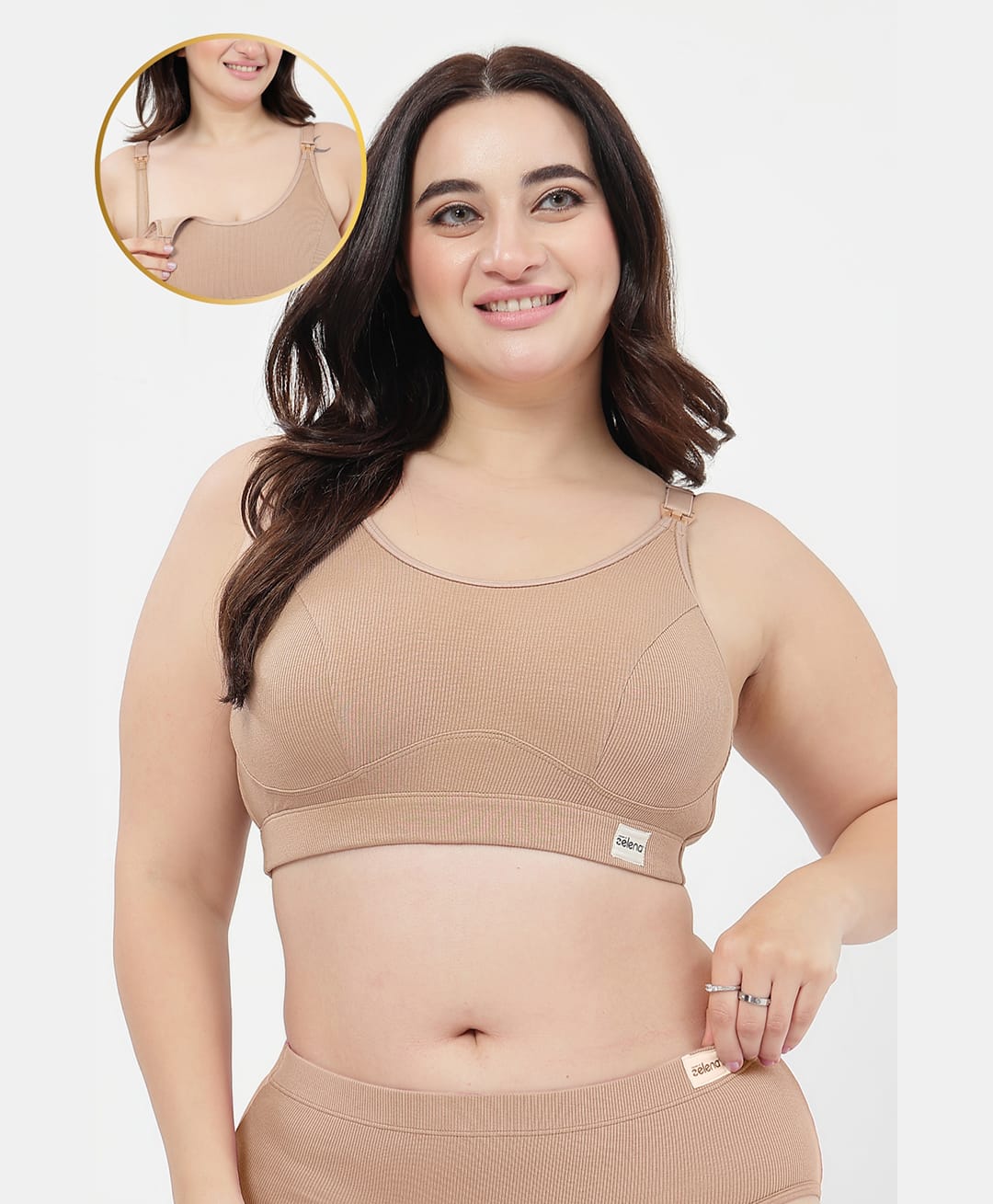 Zelena 95% Cotton 5% Spandex Knit Solid Non Padded Maternity Bra With Front Open Nursing Access - Skin-picture-16