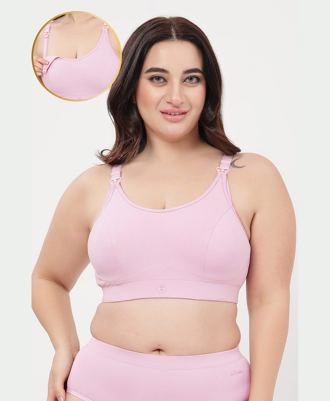 Zelena 95% Cotton 5% Spandex Knit Solid Non Padded Maternity Bra With Front Open Nursing Access - Baby Pink-image-40