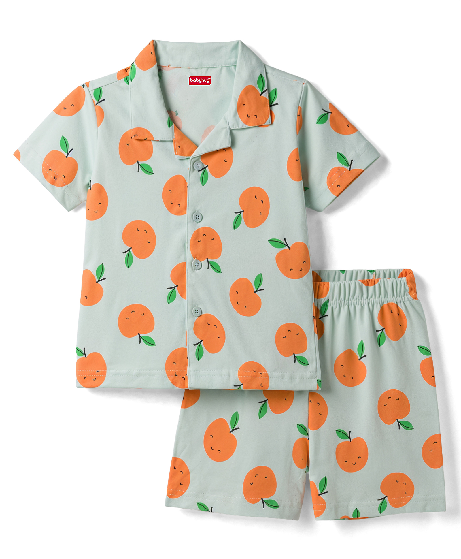 Babyhug Cotton Knit Half Sleeves Tropical Theme Printed Co-Ords Shirt & Shorts Night Suit Set - Light Blue-image-16