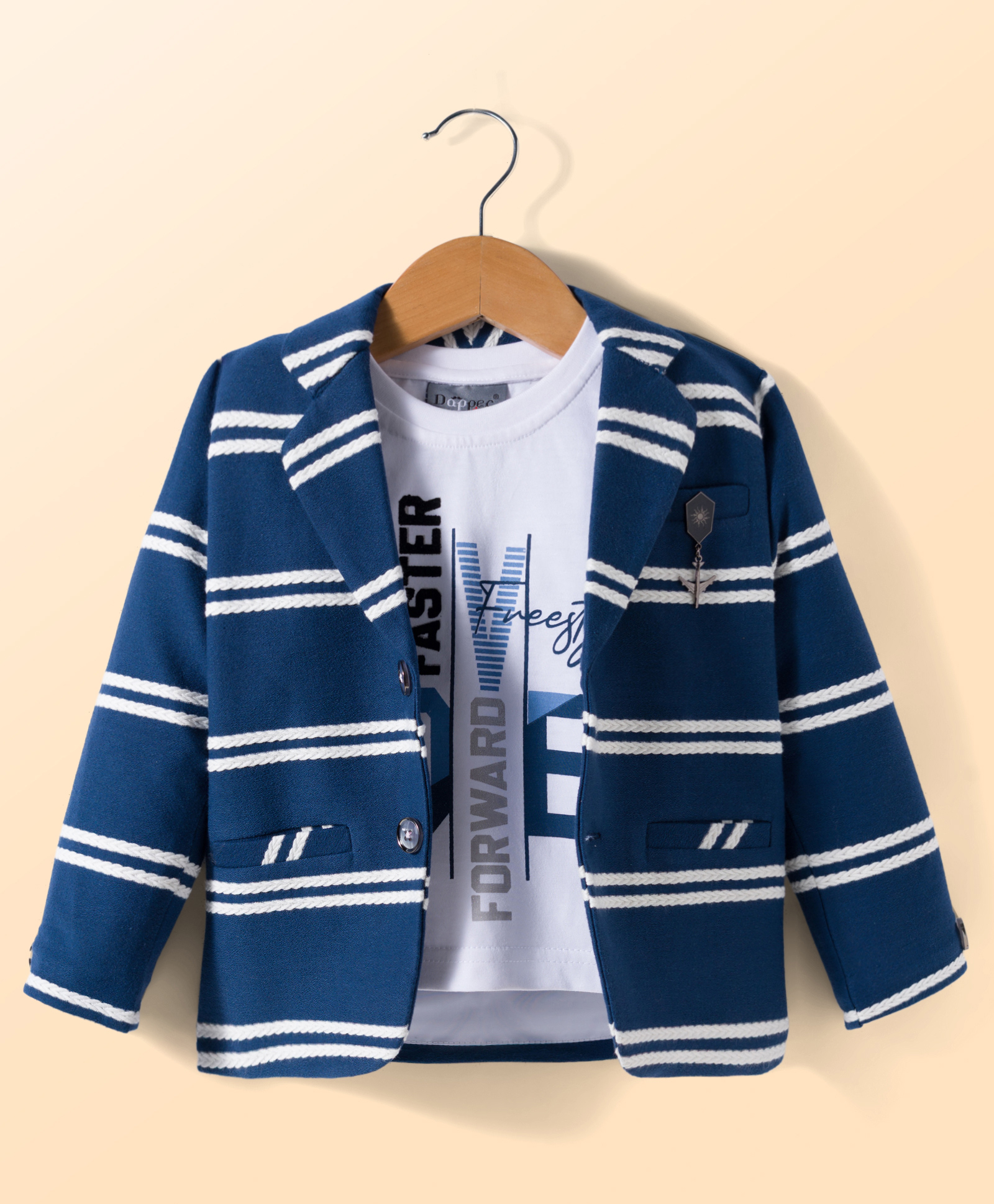 Dapper Dudes Knit Full Sleeves Striped Blazer With Typographic Tee - Royal Blue-picture-32
