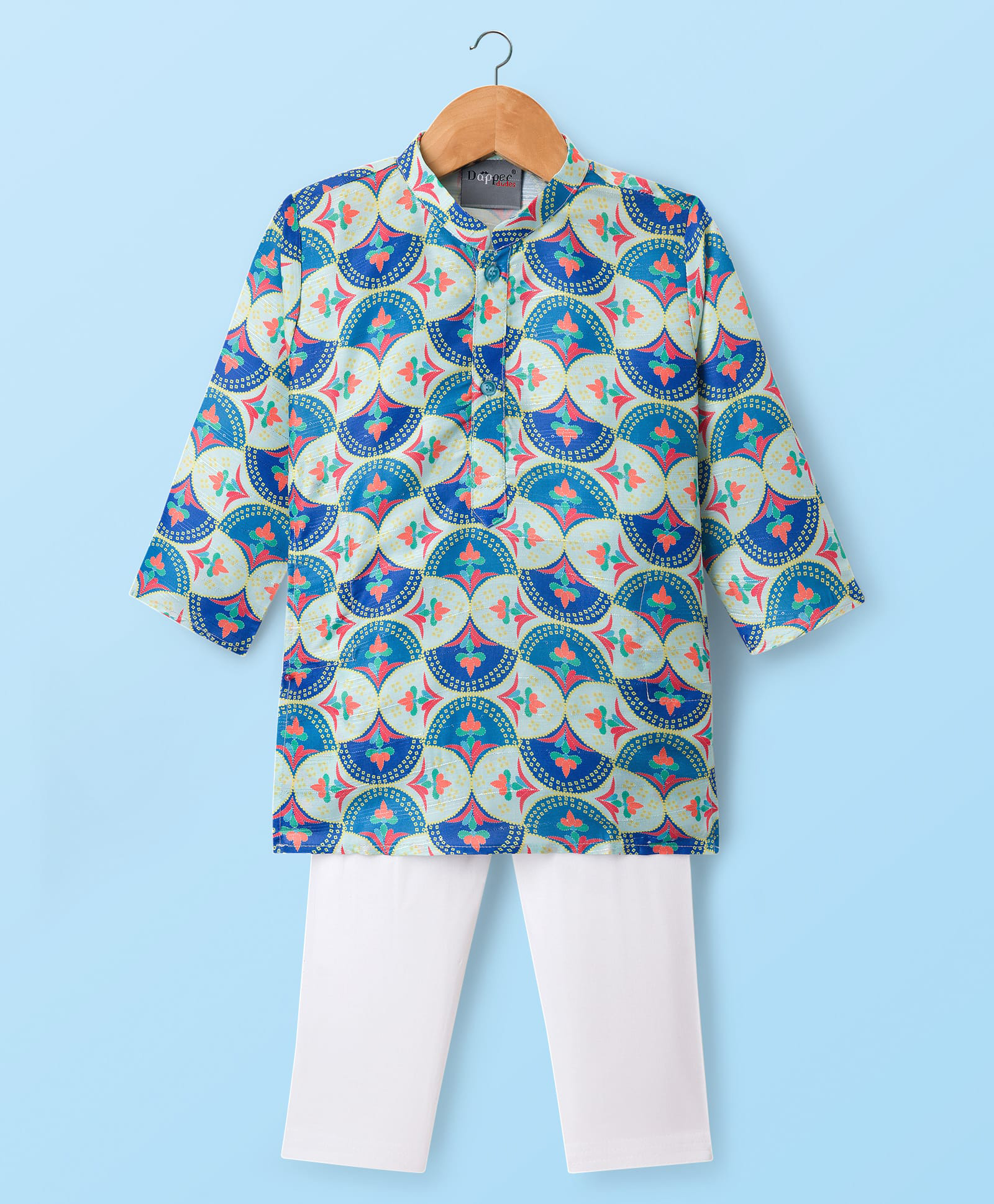 Dapper Dudes Woven Full Sleeves Design Printed Kurta Pajama Set - Light Green-image-28