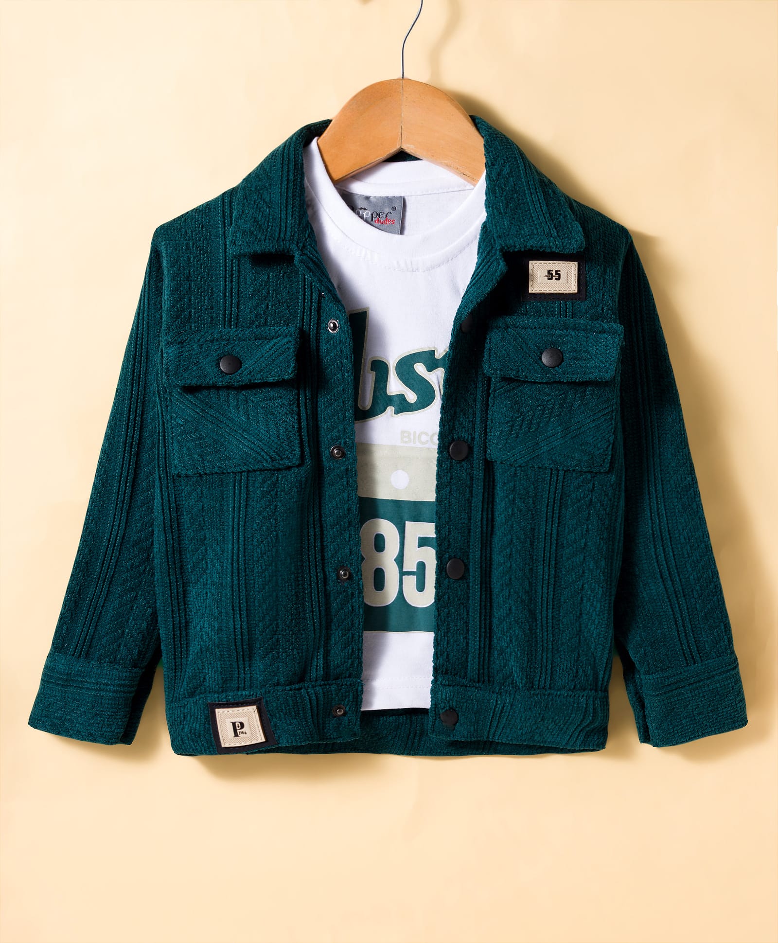 Dapper Dudes Cotton Woven Full Sleeves Jacket With Text Printed Tee - Green-image-9