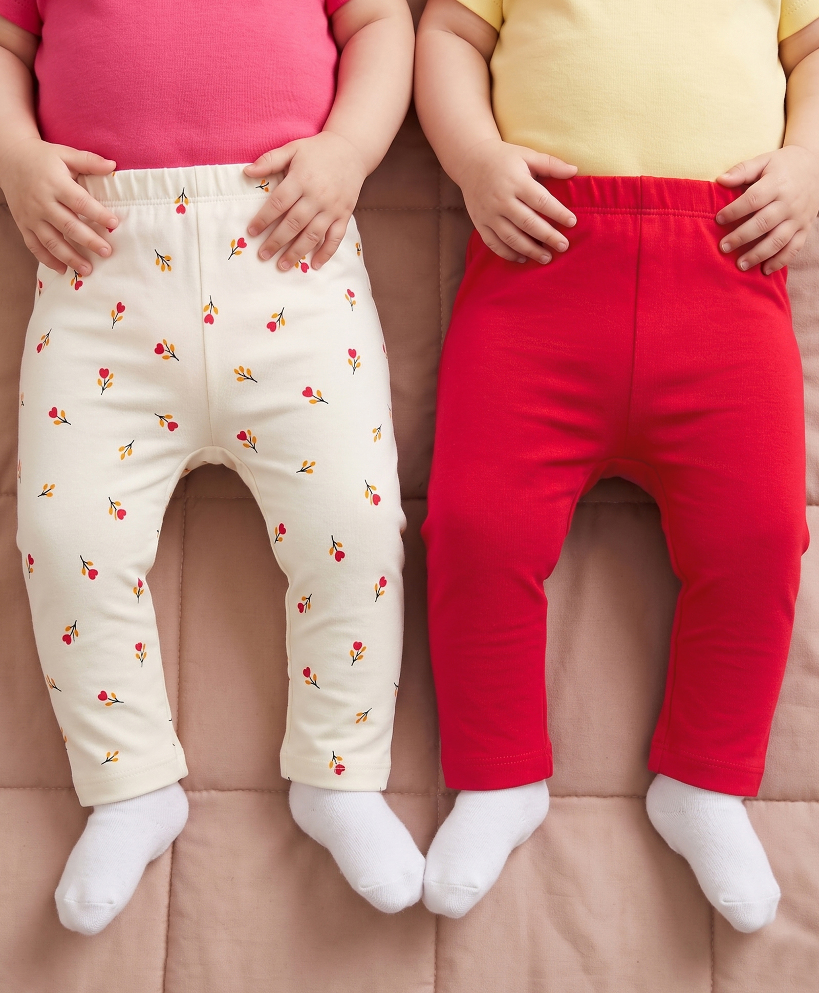 Babyoye 100% Cotton Knit With Eco Jiva Finish Full Length Hearts Printed Leggings Pack Of 2 - Multicolor-image-38