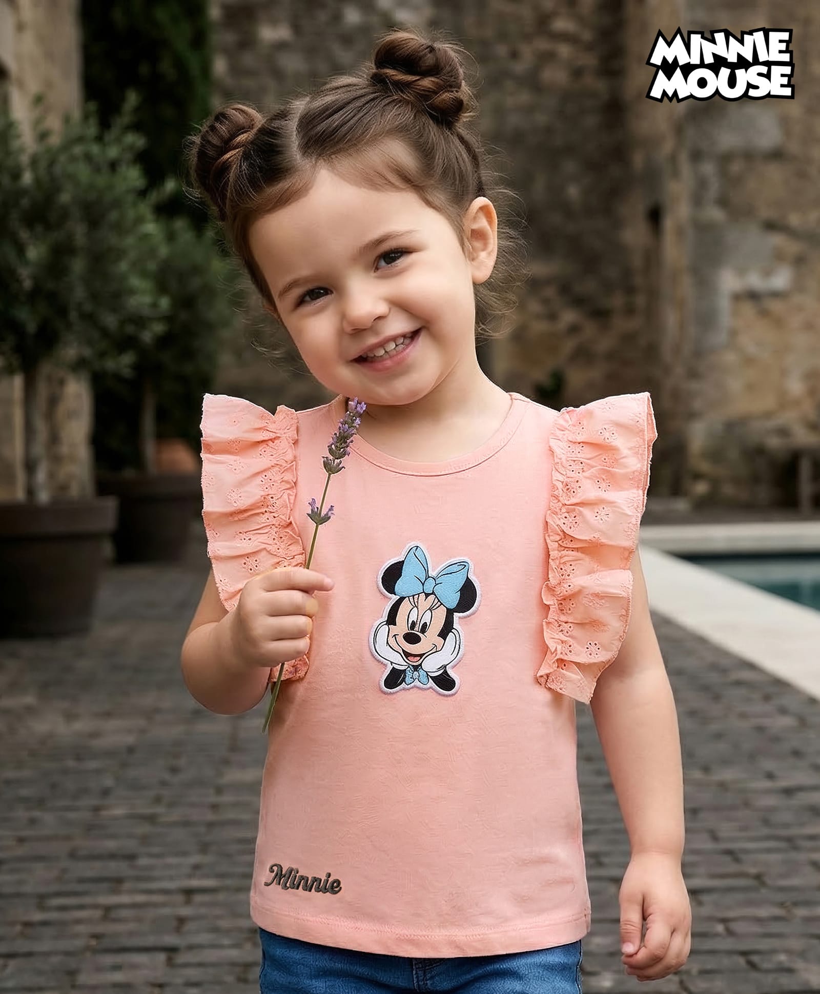 Babyoye Disney Single Jersey Knit Frill Sleeves T-Shirt with Minnie Mouse Graphic - Pink-picture-42