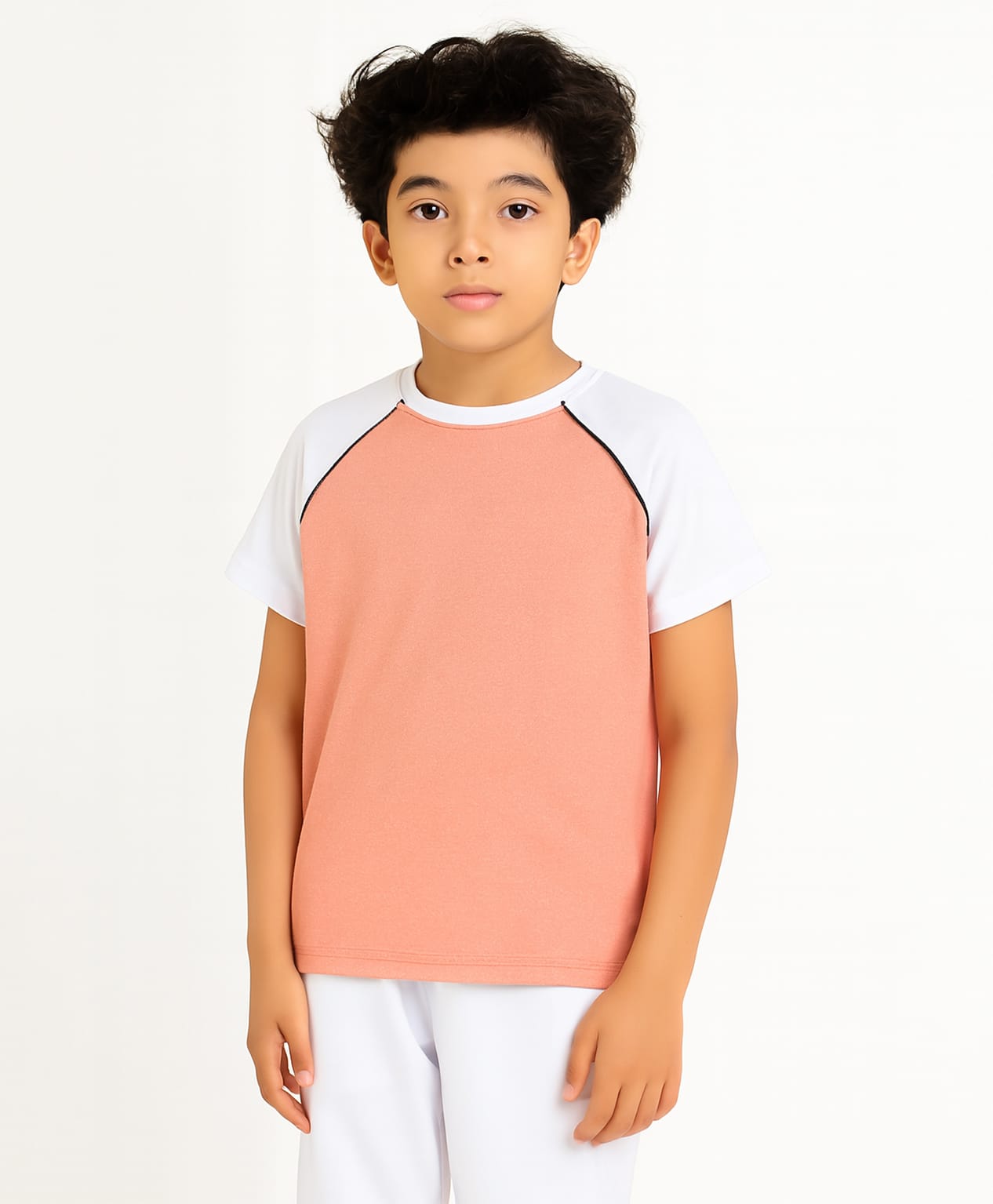 CHILINS Knit Half Sleeves Colour Blocked Tee - Pink & White-picture-35