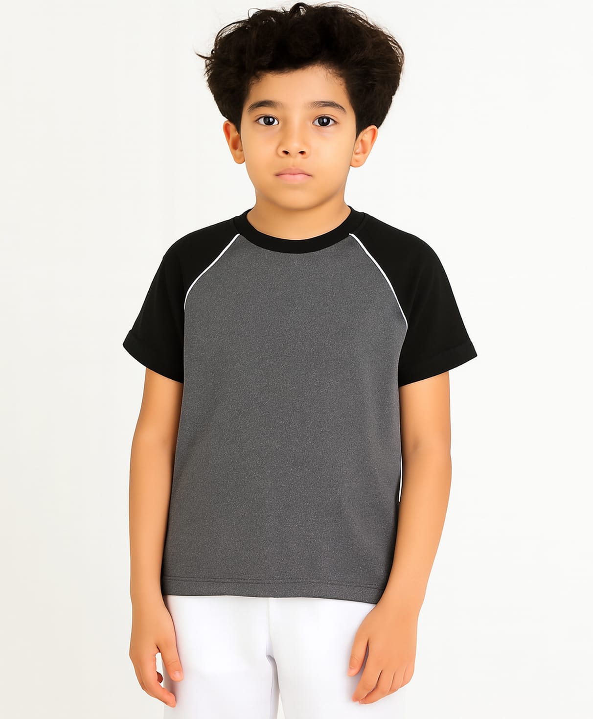 CHILINS Knit Half Sleeves Colour Blocked Tee - Grey & Black-picture-15