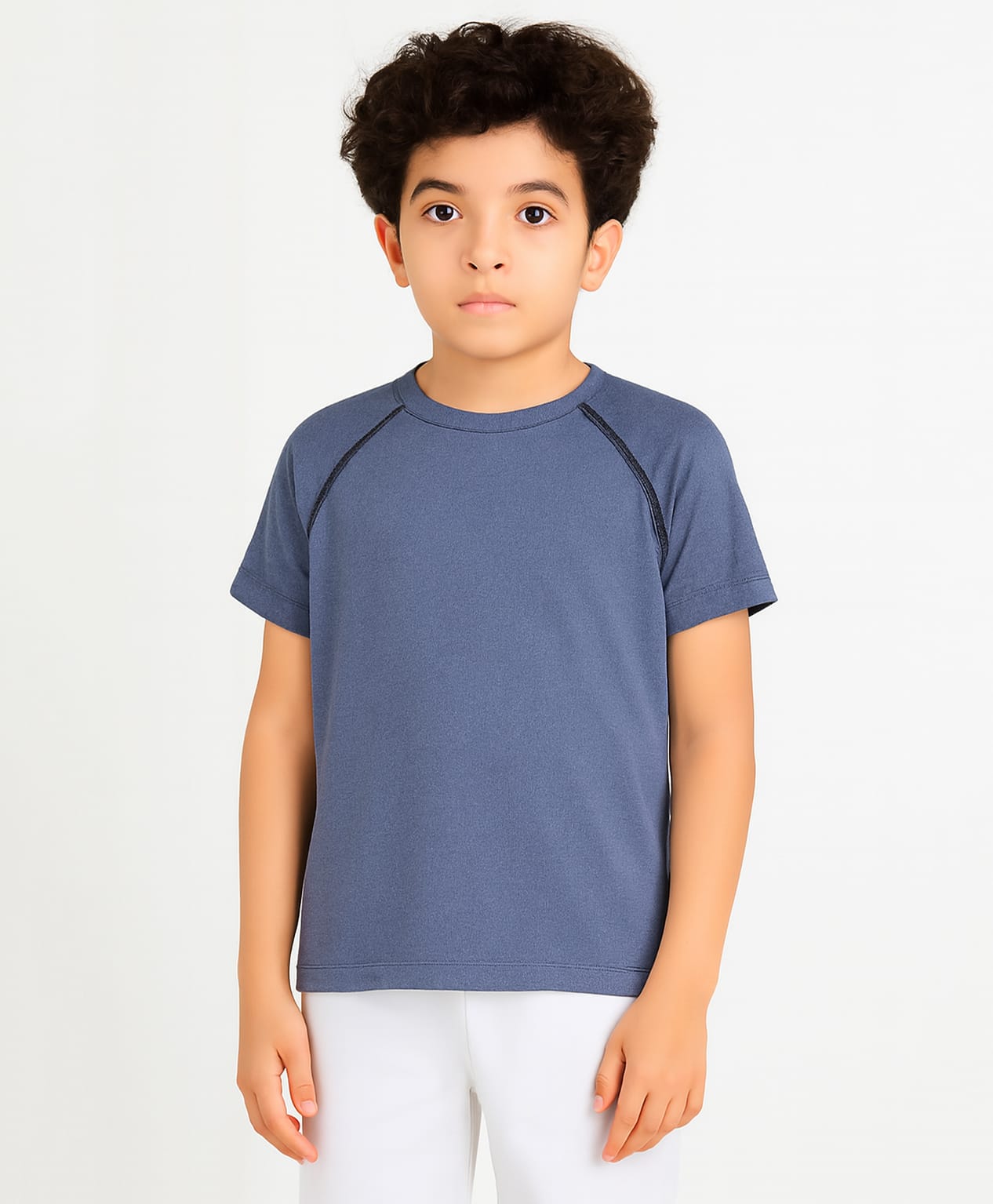 CHILINS Knit Half Sleeves Solid Tee - Blue-picture-38