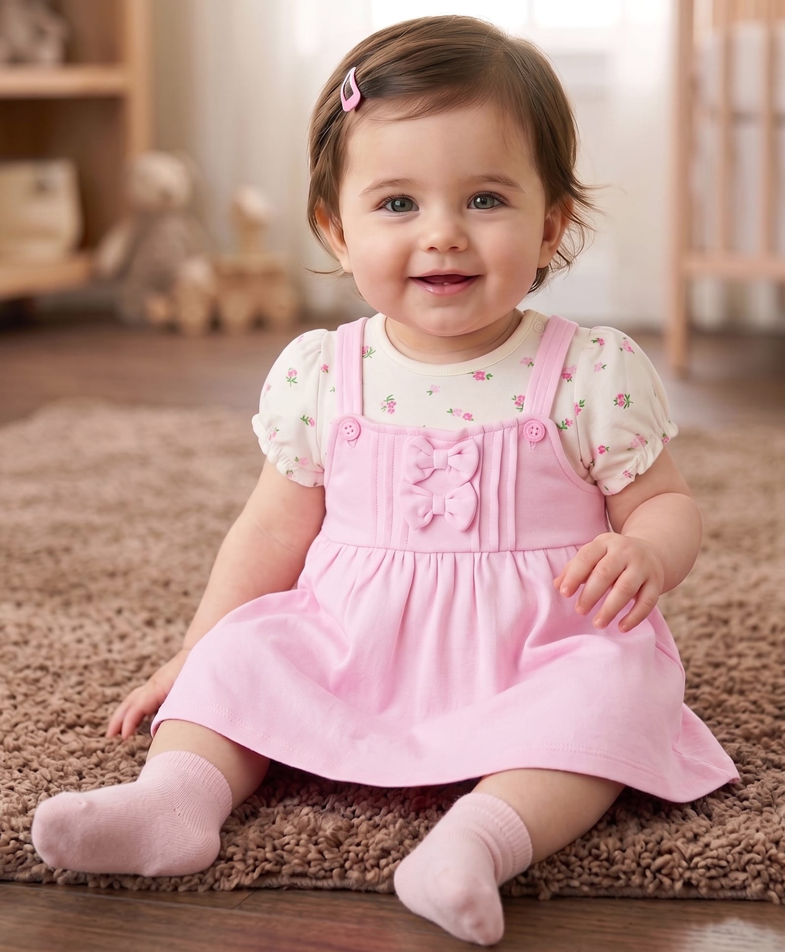 Babyoye Cotton Knit Frock With Inner Tee All Over Print Half Sleeves Multi Color 6-9 Months-image-7