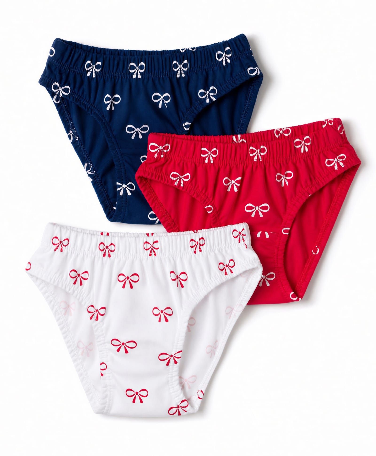 Babyhug 100% Cotton Knit Panties With Bow Print Pack of 3 - Red, Navy Blue & White-image-39