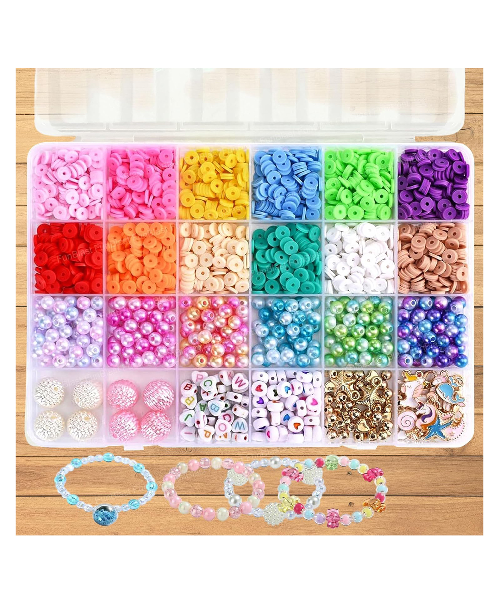 FunBlast Colorful Beads Kit for Bracelet Making and Jewelry Crafting for kids Pack of 1076 Pcs (Multicolor)-image-12