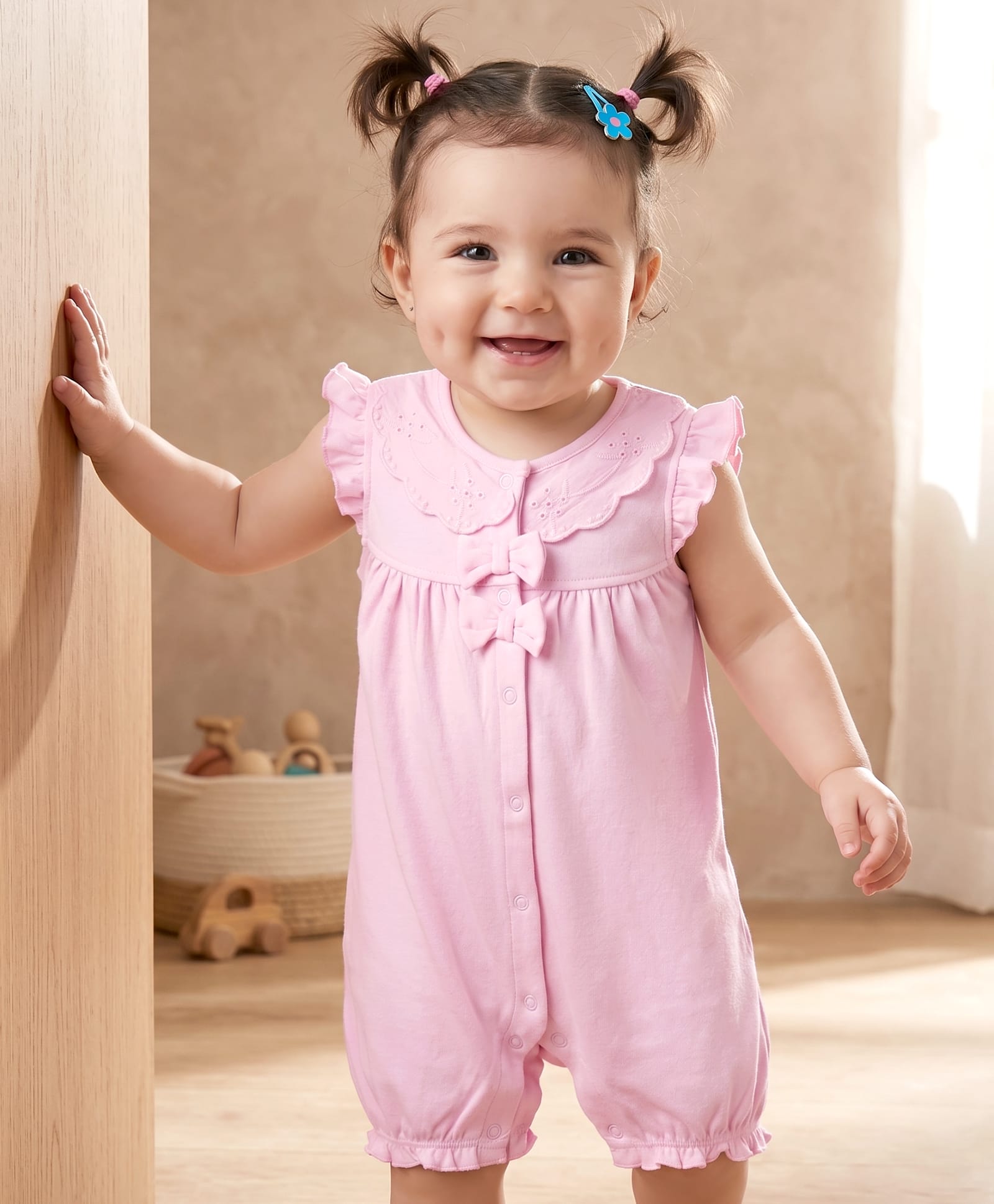 Babyoye 100% Cotton Interlock Knt With Eco Jiva Finish Solid Dyed Half Sleeves Rompers - Pink-image-39