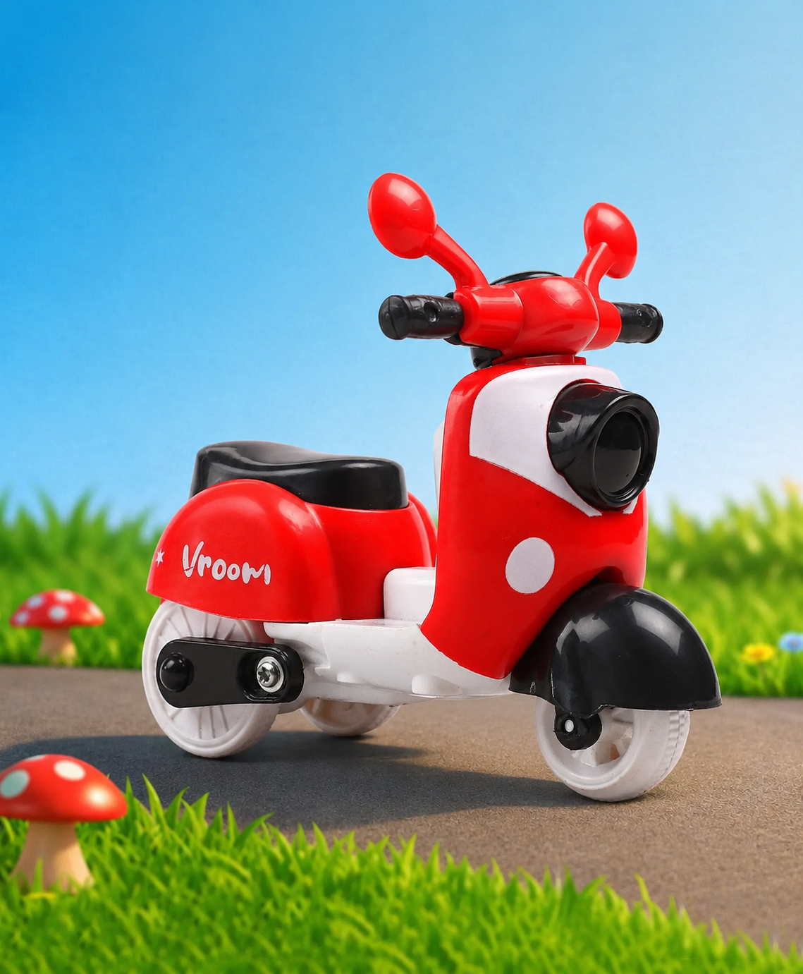 Babyhug Mini Scooter Toy - Red & Black Friction Powered Push & Go Scooter with Moving Handle Enhances Motor Skills & Coordination-image-5