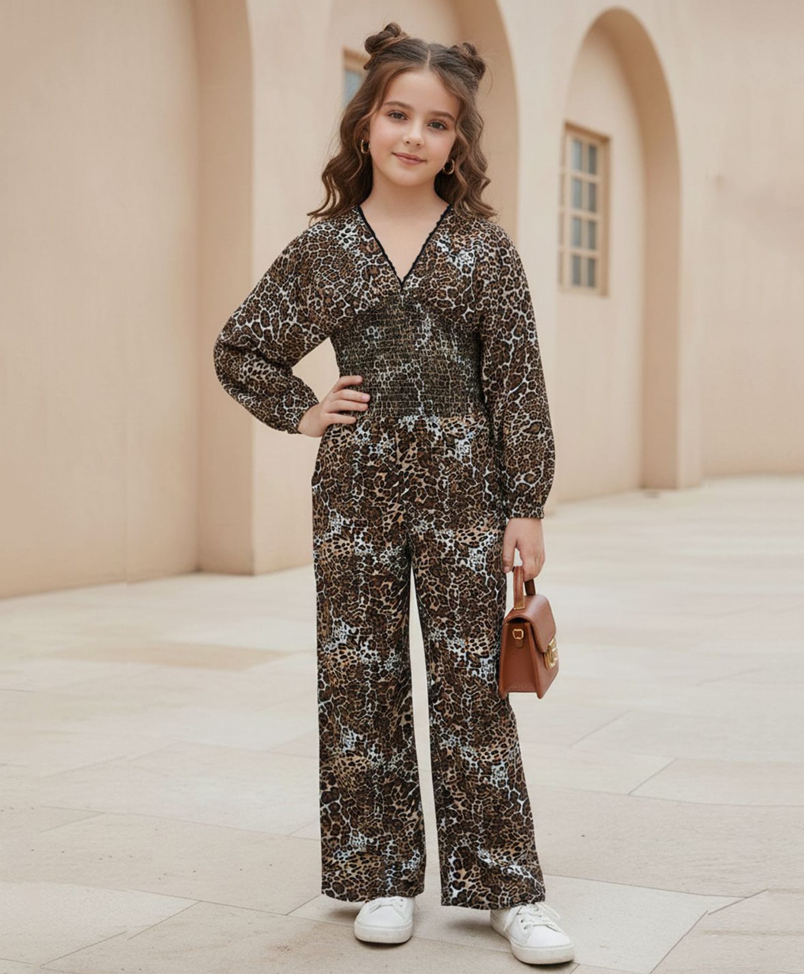 Cutiekins Woven Full Sleeves Leopard Pattern Printed Jumpsuit - Dark Brown & Black-picture-23