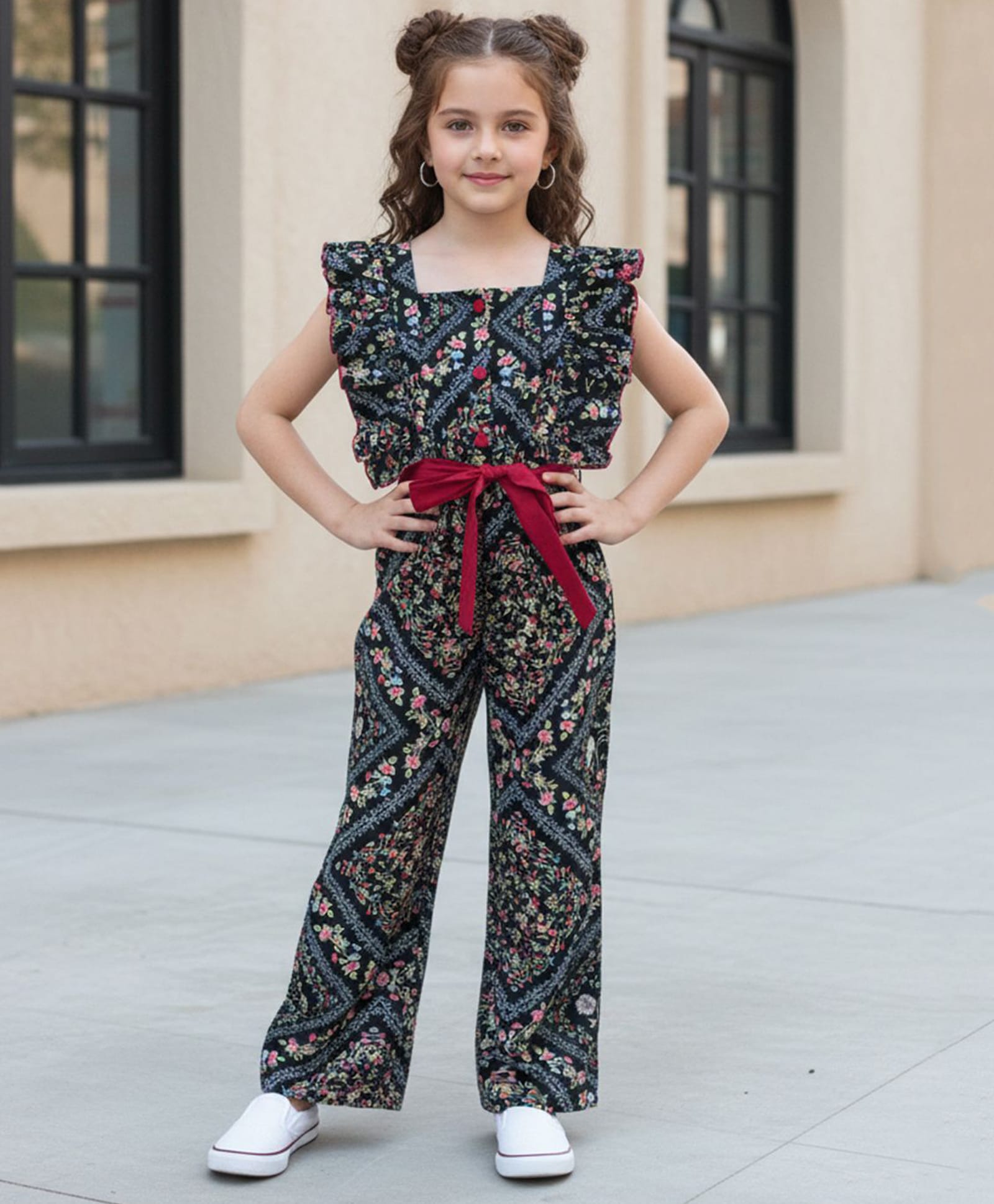 Cutiekins Woven Sleeveless Floral Printed Jumpsuit - Black & Pink-picture-38