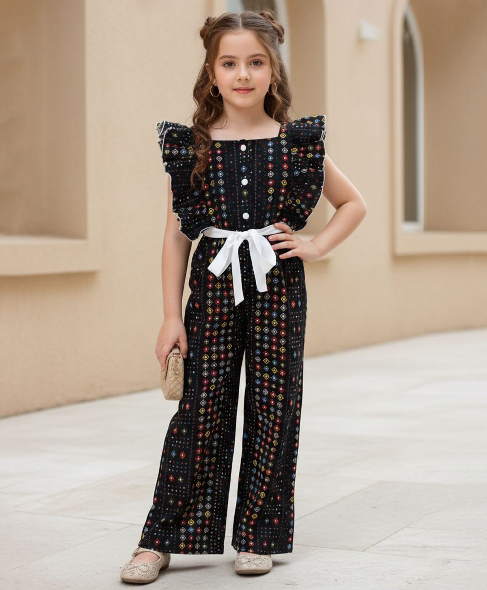 Cutiekins Woven Sleeveless Geometric Printed Jumpsuit - Black & White-picture-25