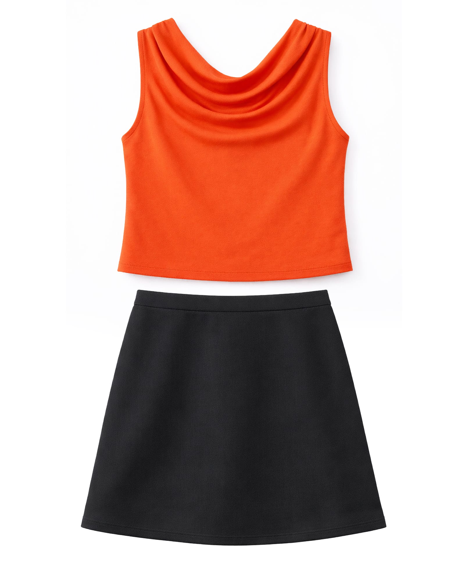 Taffykids Knit Sleeveless Solid Top & Skirt Set - Orange & Black-picture-21