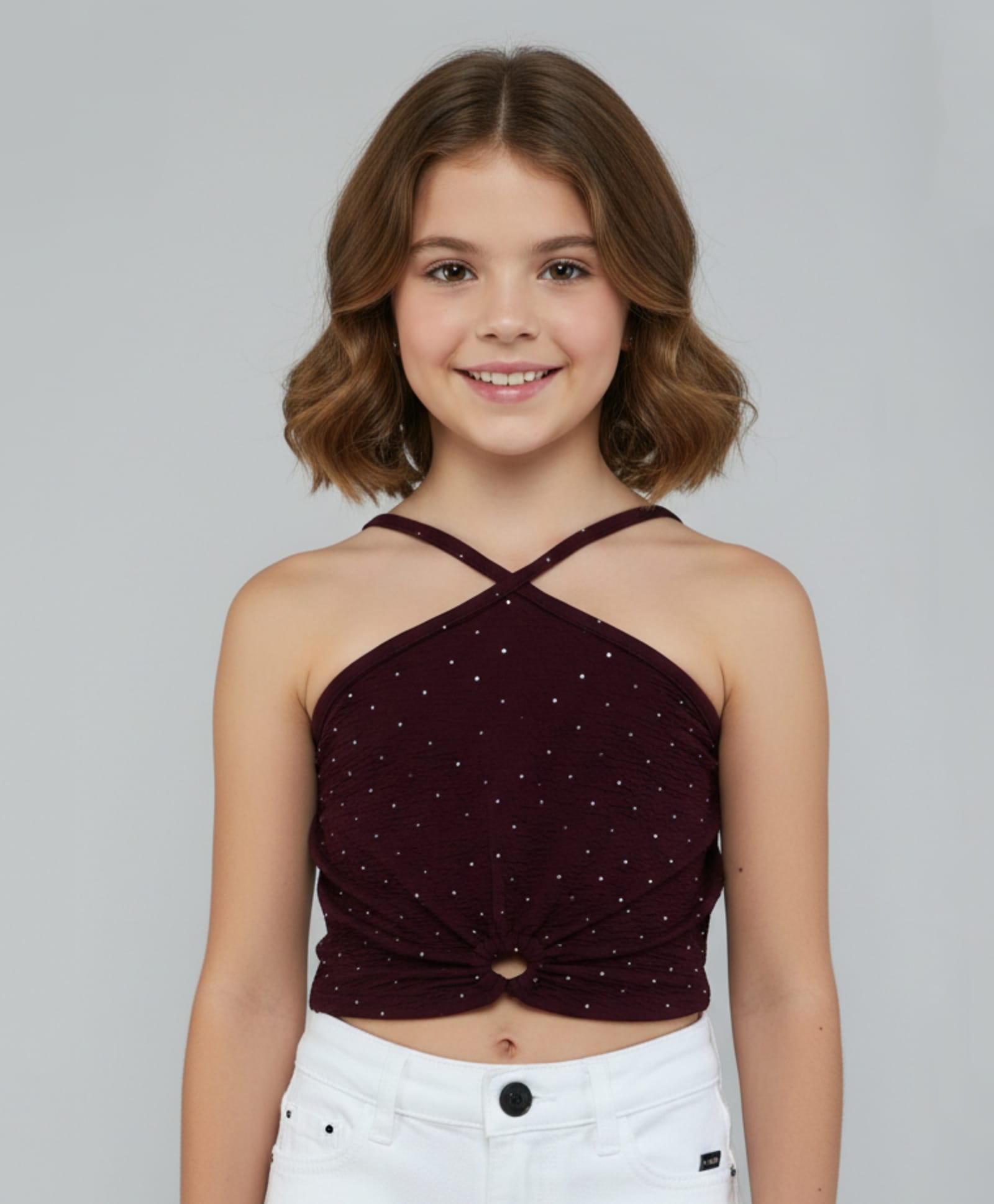 Taffykids Knit Sleeveless Stones Embellished Top - Wine-picture-18