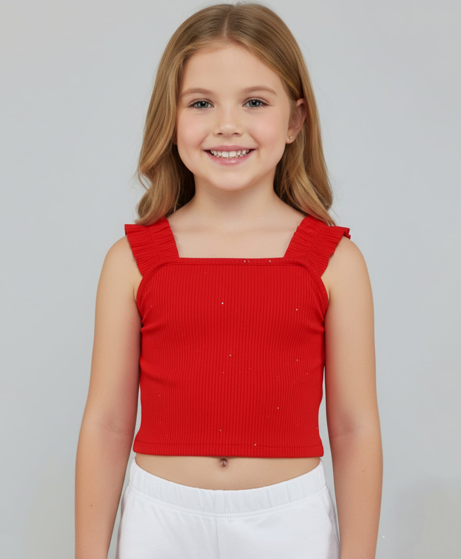 Taffykids Sleeveless Solid Crop Top - Red-picture-21