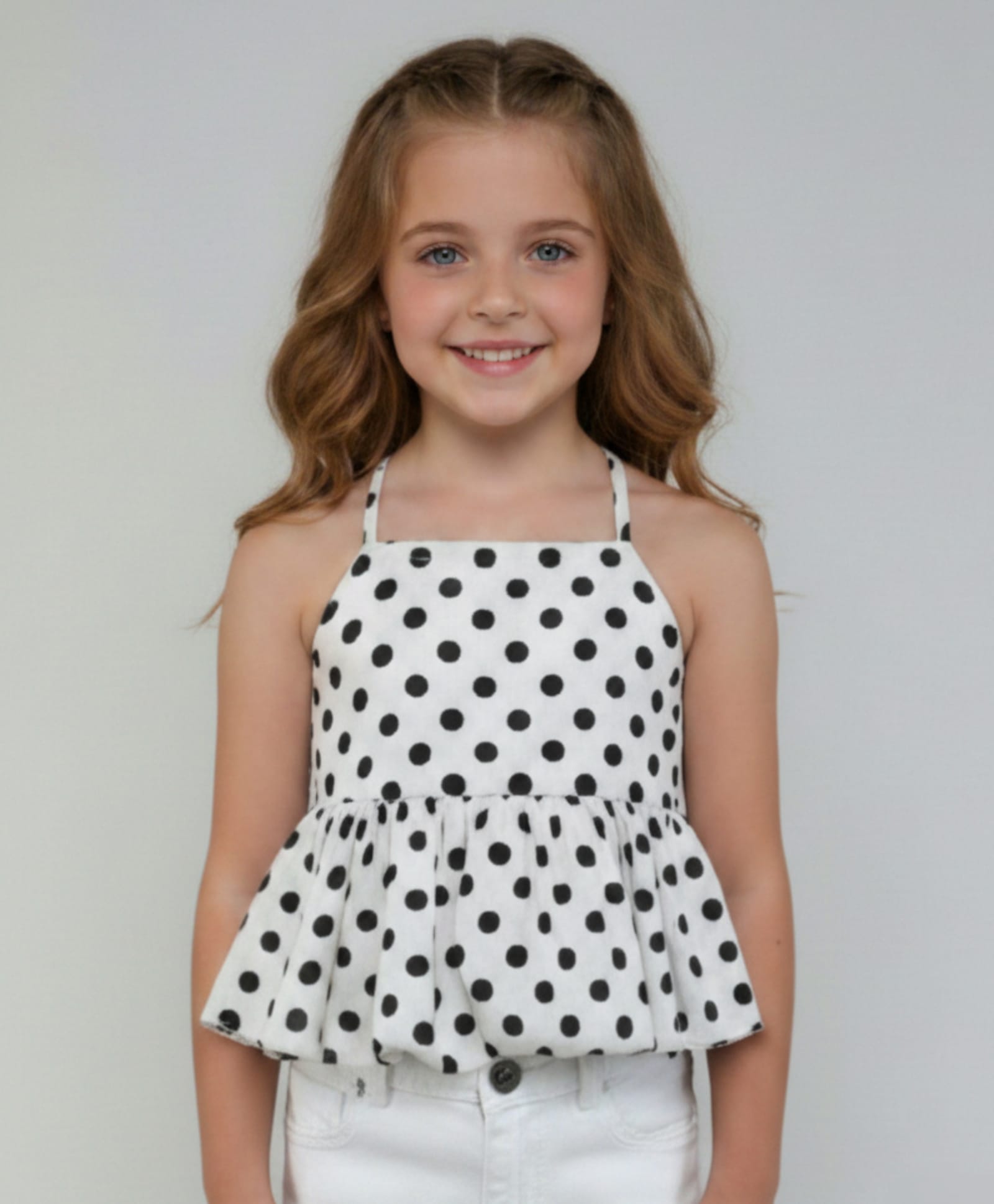 Taffykids Woven Sleeveless Polka Dots Printed Top - Black & White-picture-25