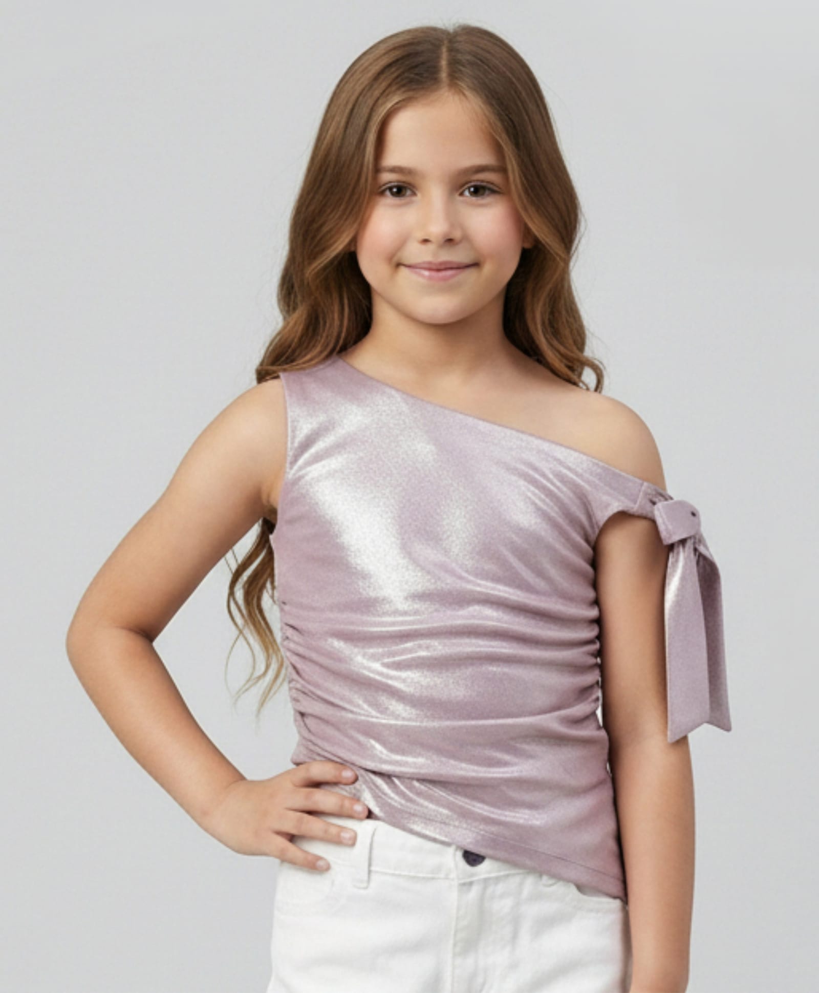 Taffykids Knit One Shoulder Sleeveless Shimmer Detailed Top - Purple-picture-13