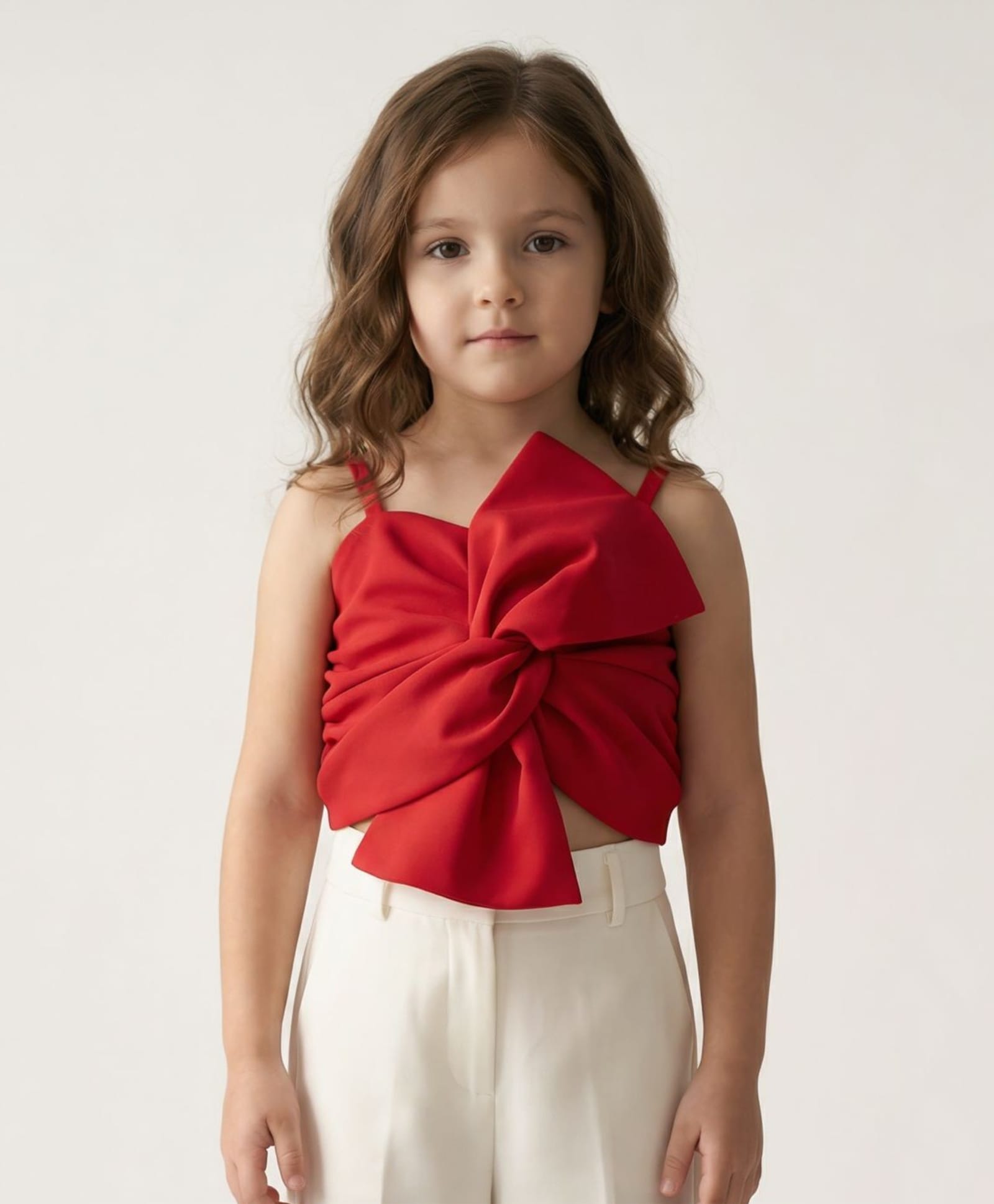 Taffykids Woven Sleeveless Bow Applique Detailed Crop Top - Red-picture-14